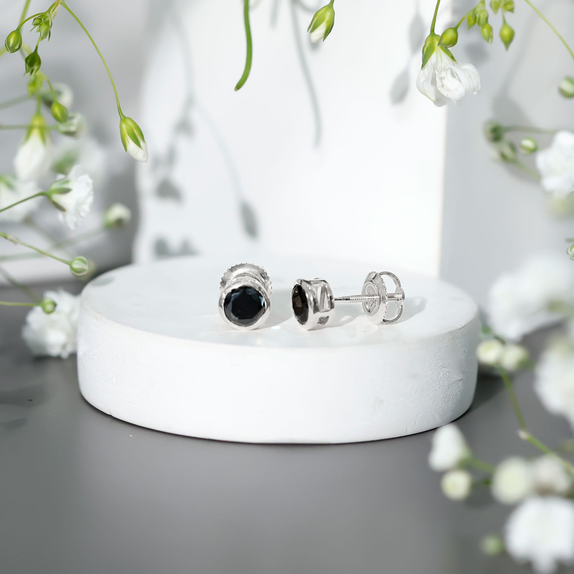 1.6 Carat Bezel Set Lab Created Black Diamond Solitaire Stud Earrings AAAA ( Synthetic ) - Rosec Jewels