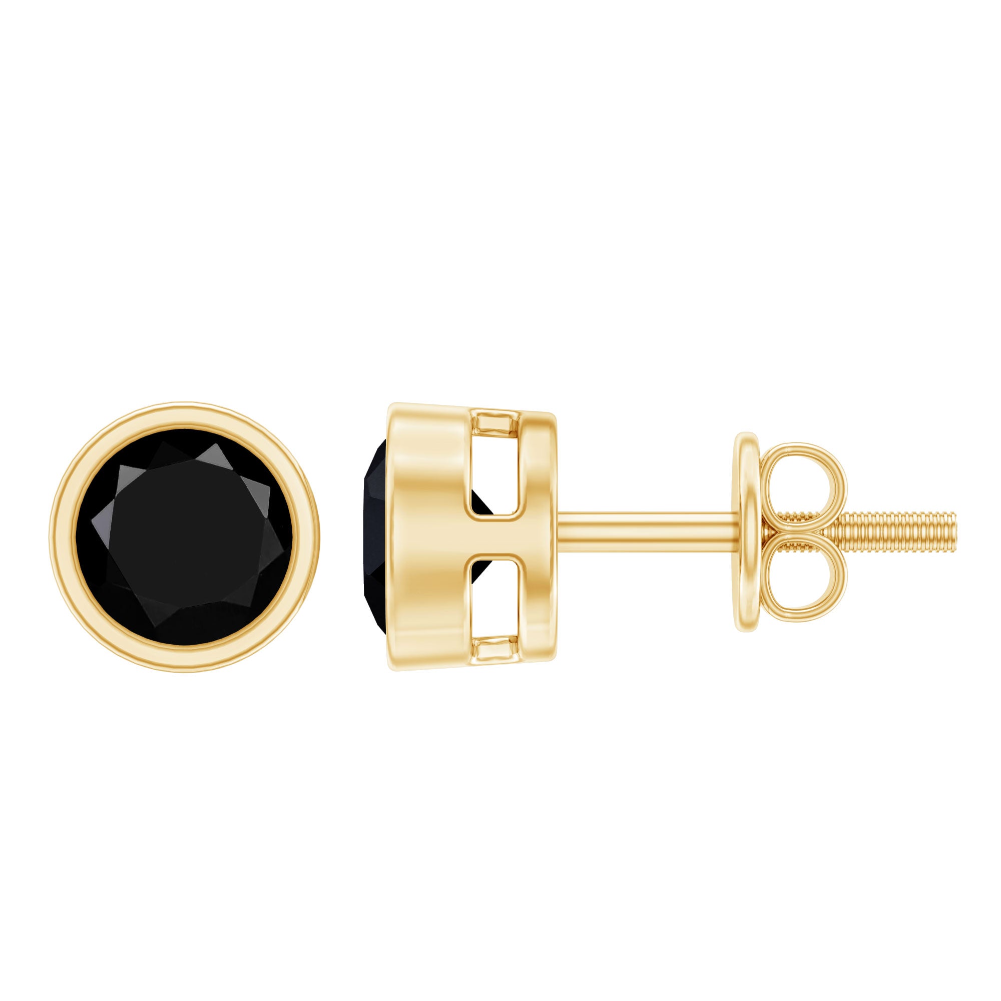 5MM Bezel Set Lab Created Black Diamond Solitaire Stud Earrings AAAA ( Synthetic ) - Rosec Jewels