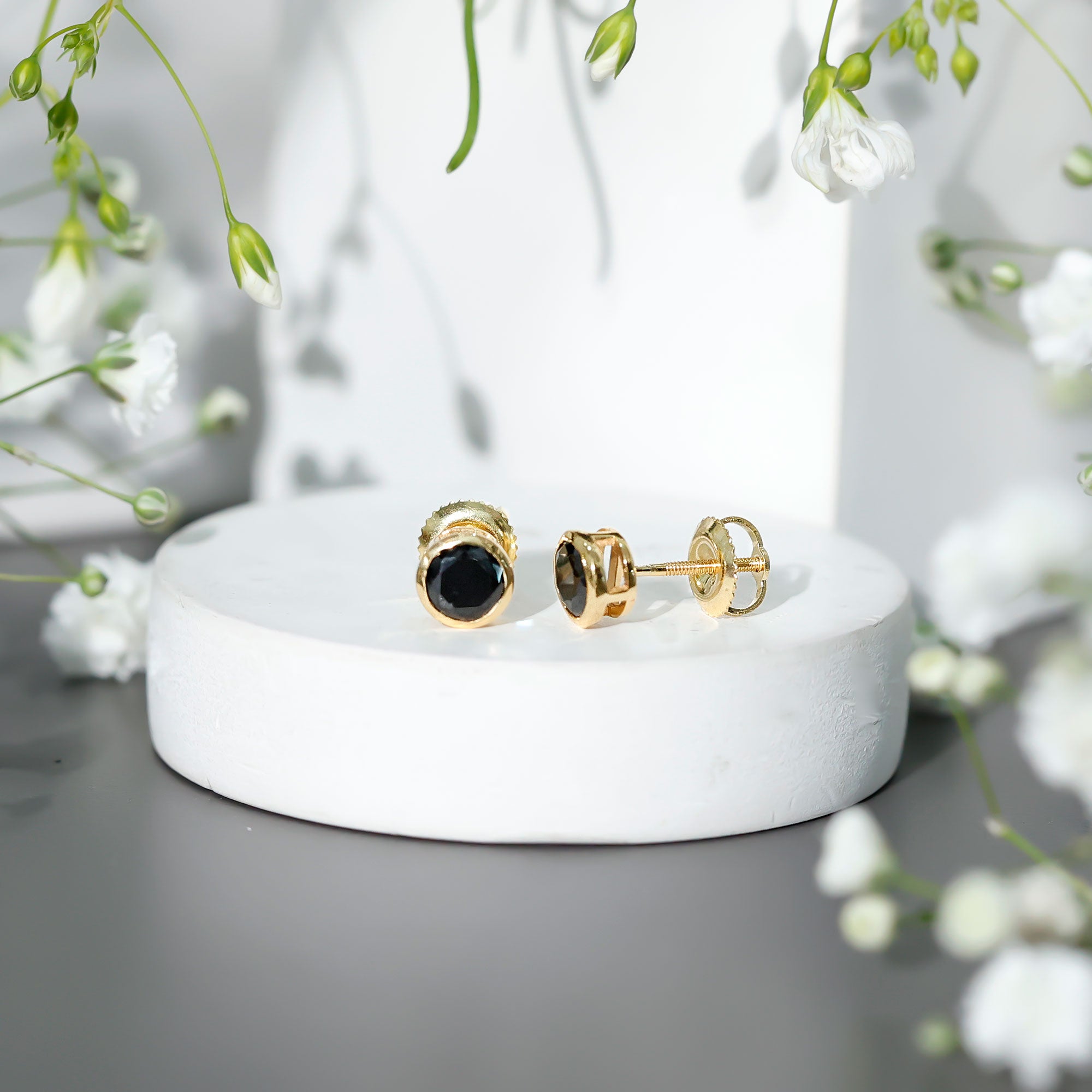 5MM Bezel Set Lab Created Black Diamond Solitaire Stud Earrings AAAA ( Synthetic ) - Rosec Jewels