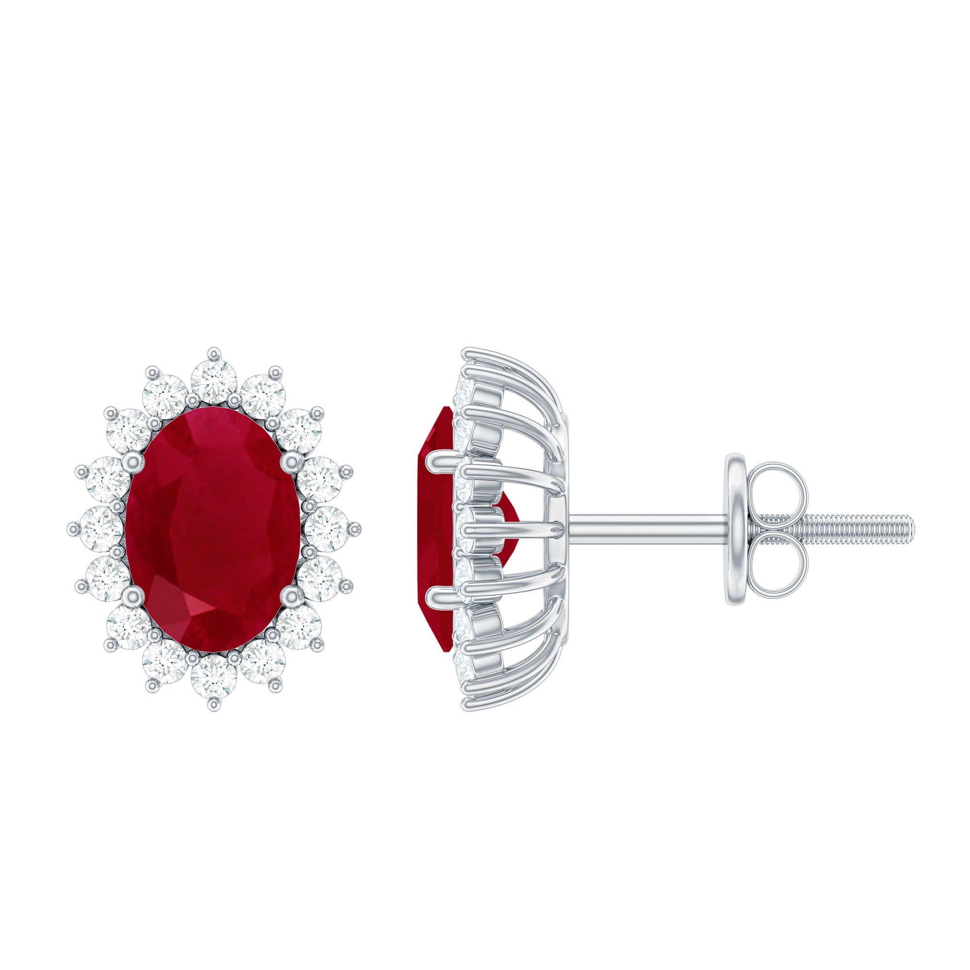 Genuine Oval Cut Ruby and Diamond Halo Stud Earrings AAA - Rosec Jewels