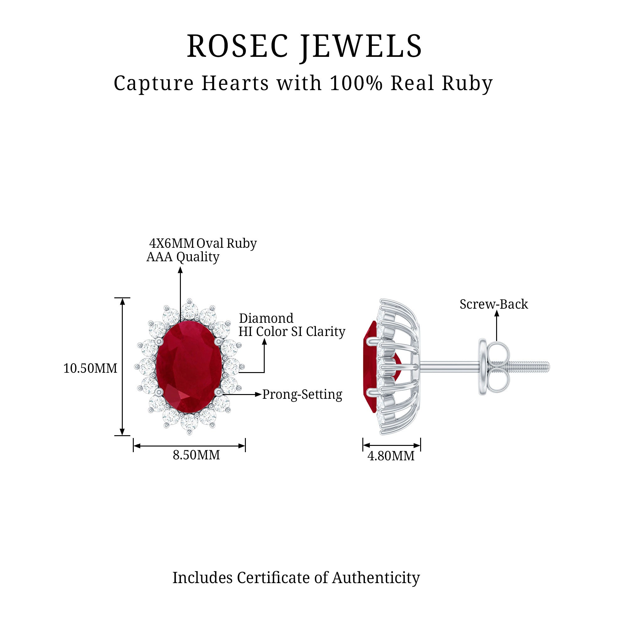 Genuine Oval Cut Ruby and Diamond Halo Stud Earrings AAA - Rosec Jewels