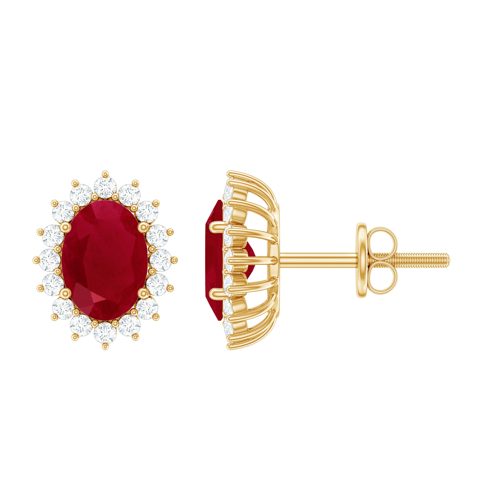 Genuine Oval Cut Ruby and Diamond Halo Stud Earrings AAA - Rosec Jewels