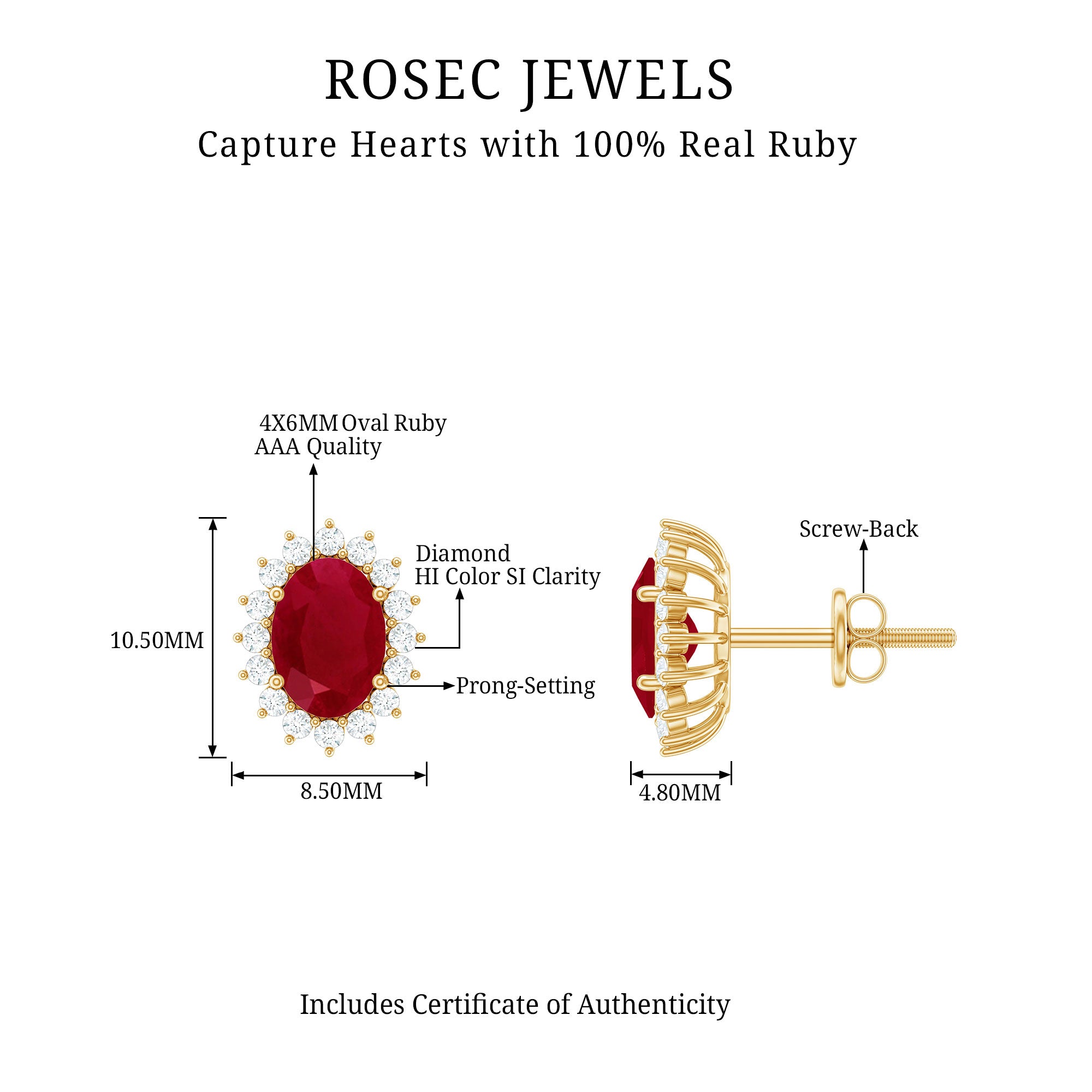 Genuine Oval Cut Ruby and Diamond Halo Stud Earrings AAA - Rosec Jewels