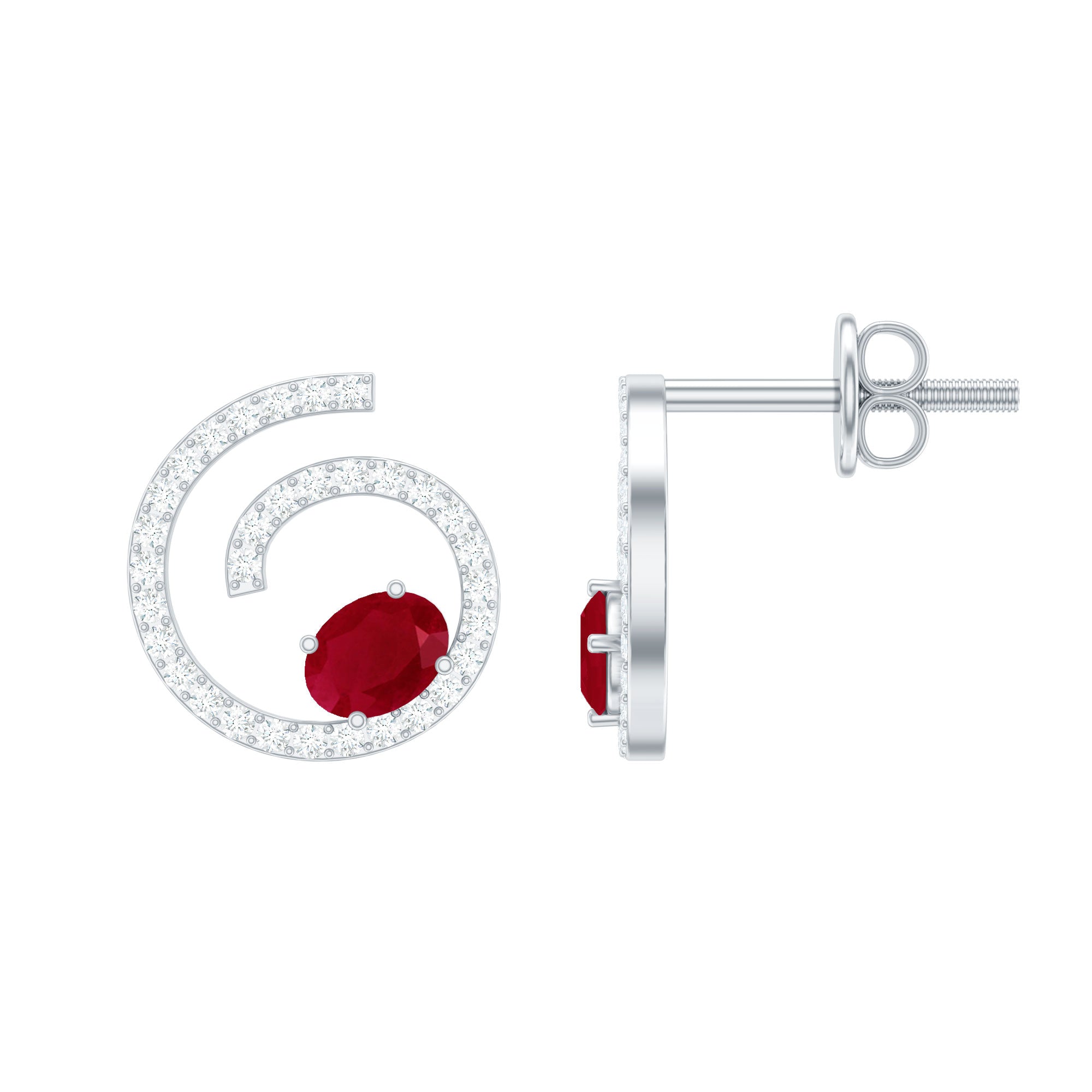 Spiral Stud Earring with Ruby and Diamond