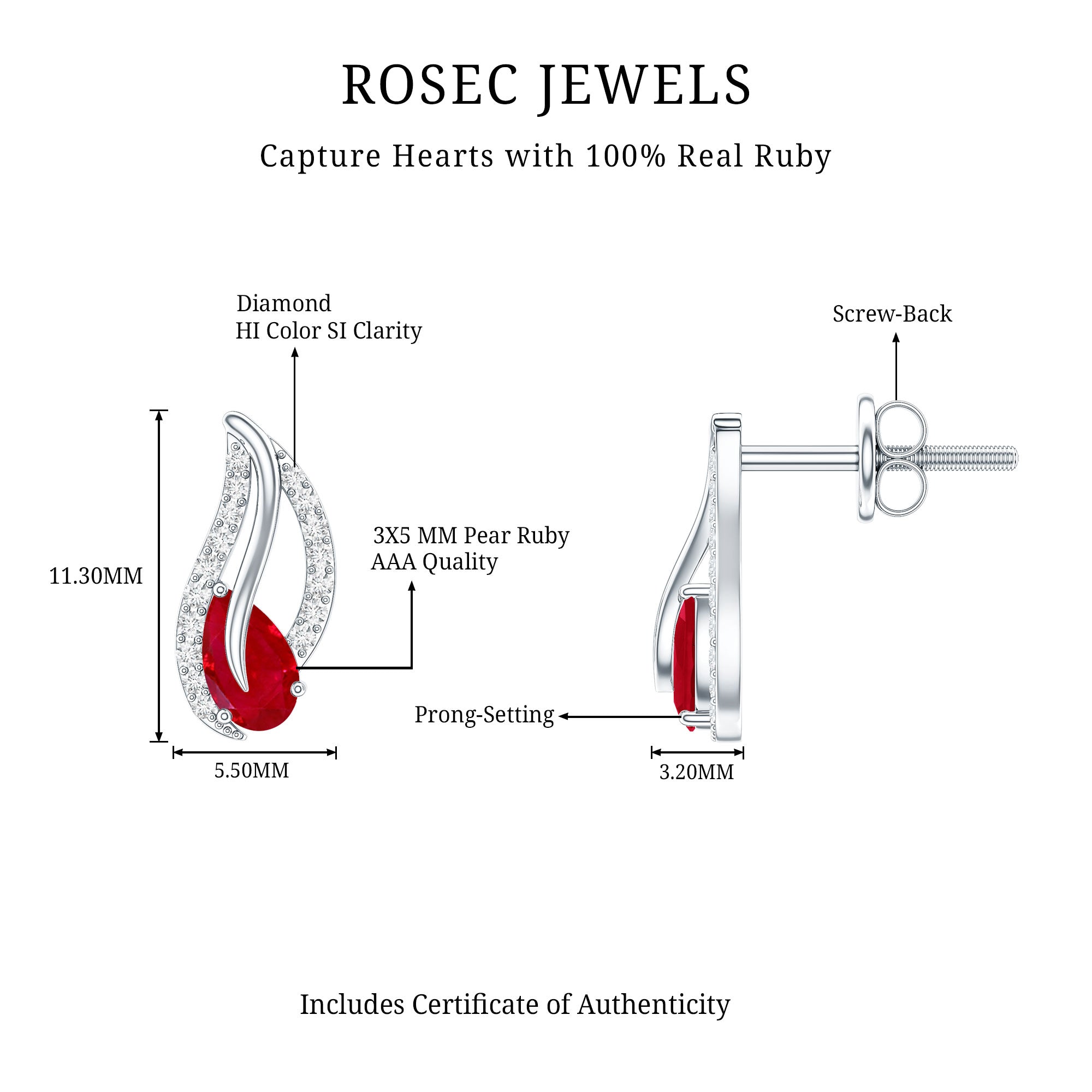 Natural 0.6 Carat Ruby Leaf Earrings with Diamond for Women AAA - Rosec Jewels