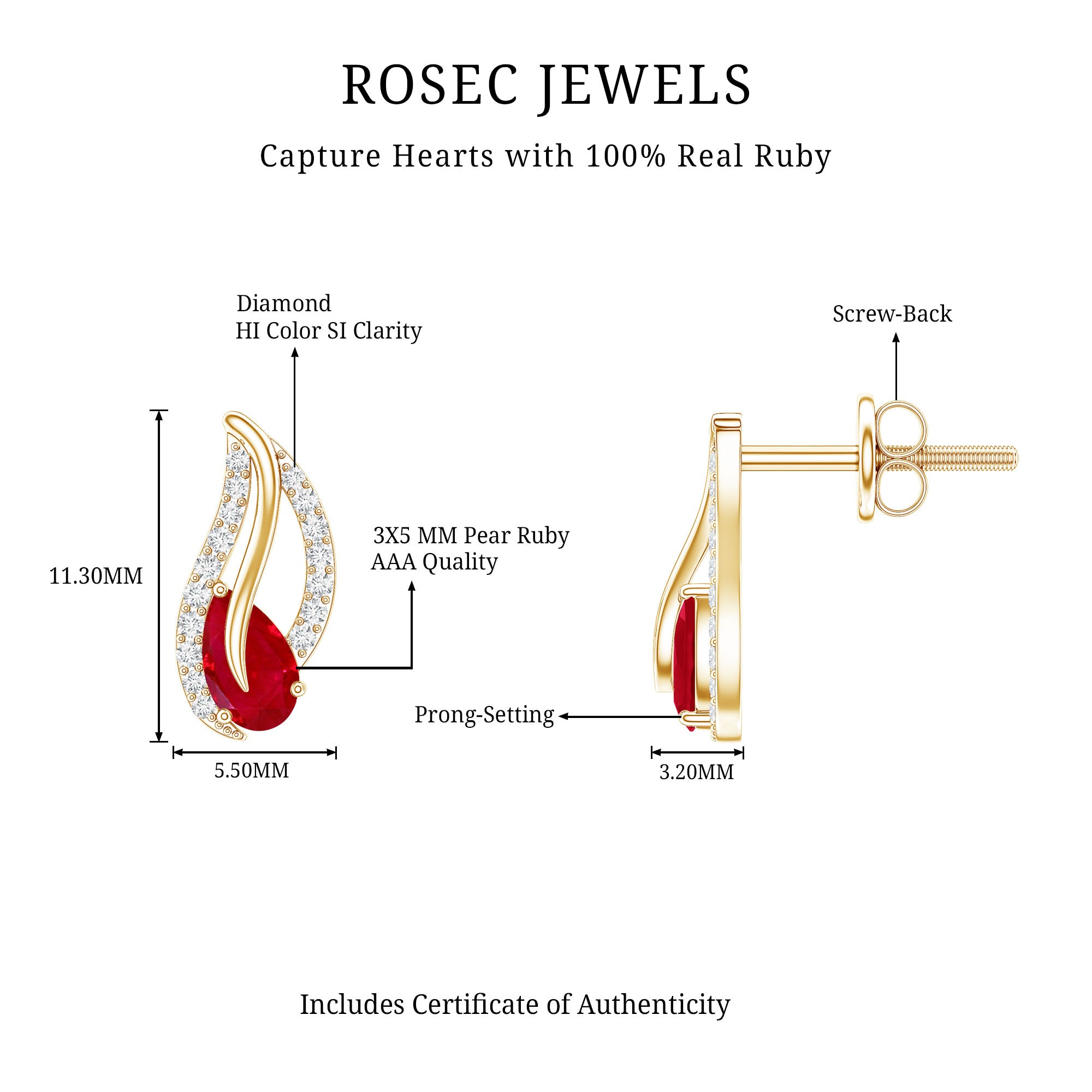 Natural 0.6 Carat Ruby Leaf Earrings with Diamond for Women AAA - Rosec Jewels