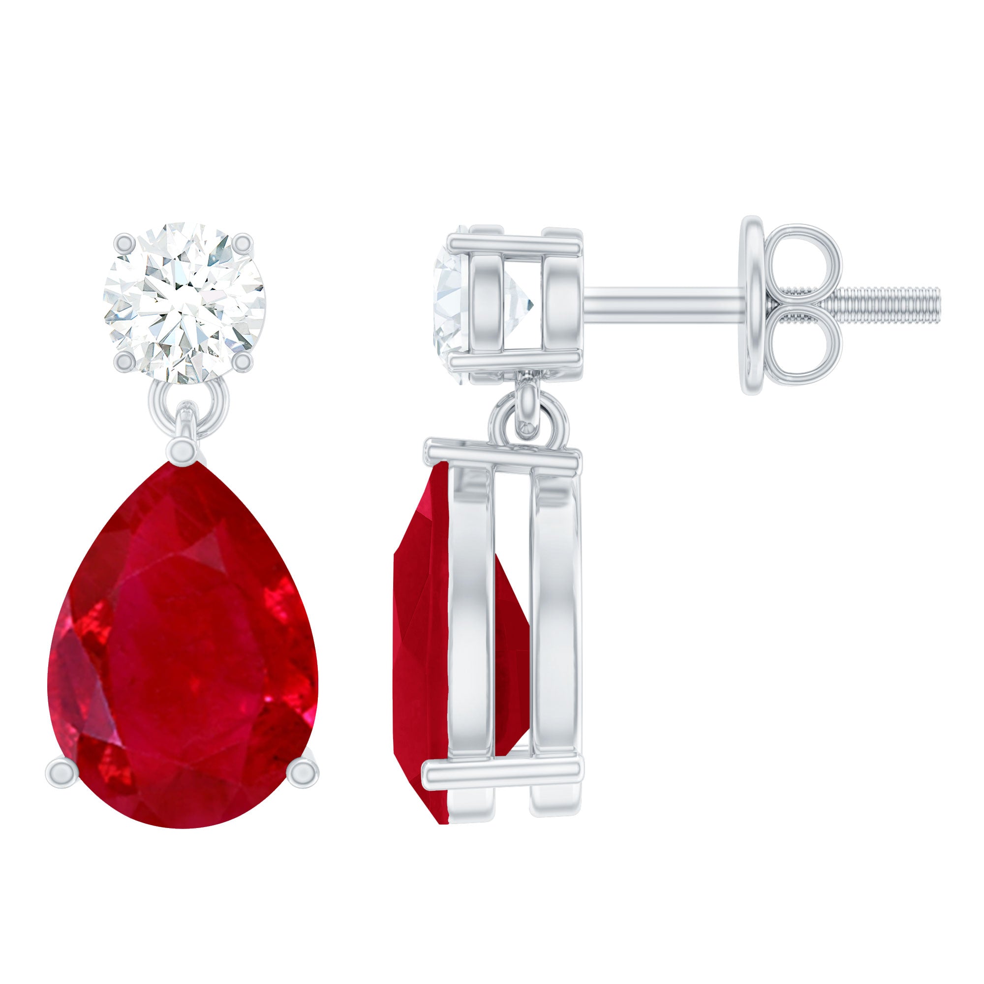 Natural Ruby Teardrop Drop Earrings with Lab Grown Diamond AAA - Rosec Jewels