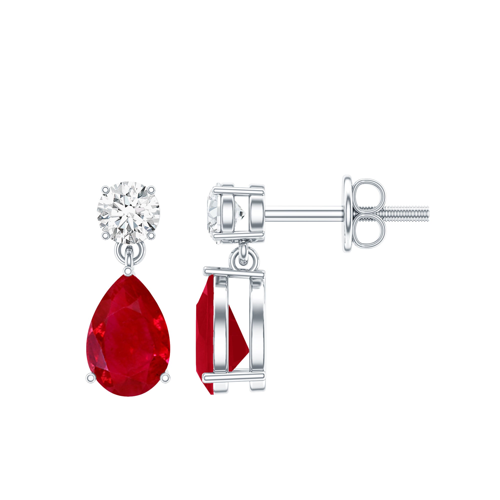 Natural Ruby Teardrop Drop Earrings with Lab Grown Diamond AAA - Rosec Jewels