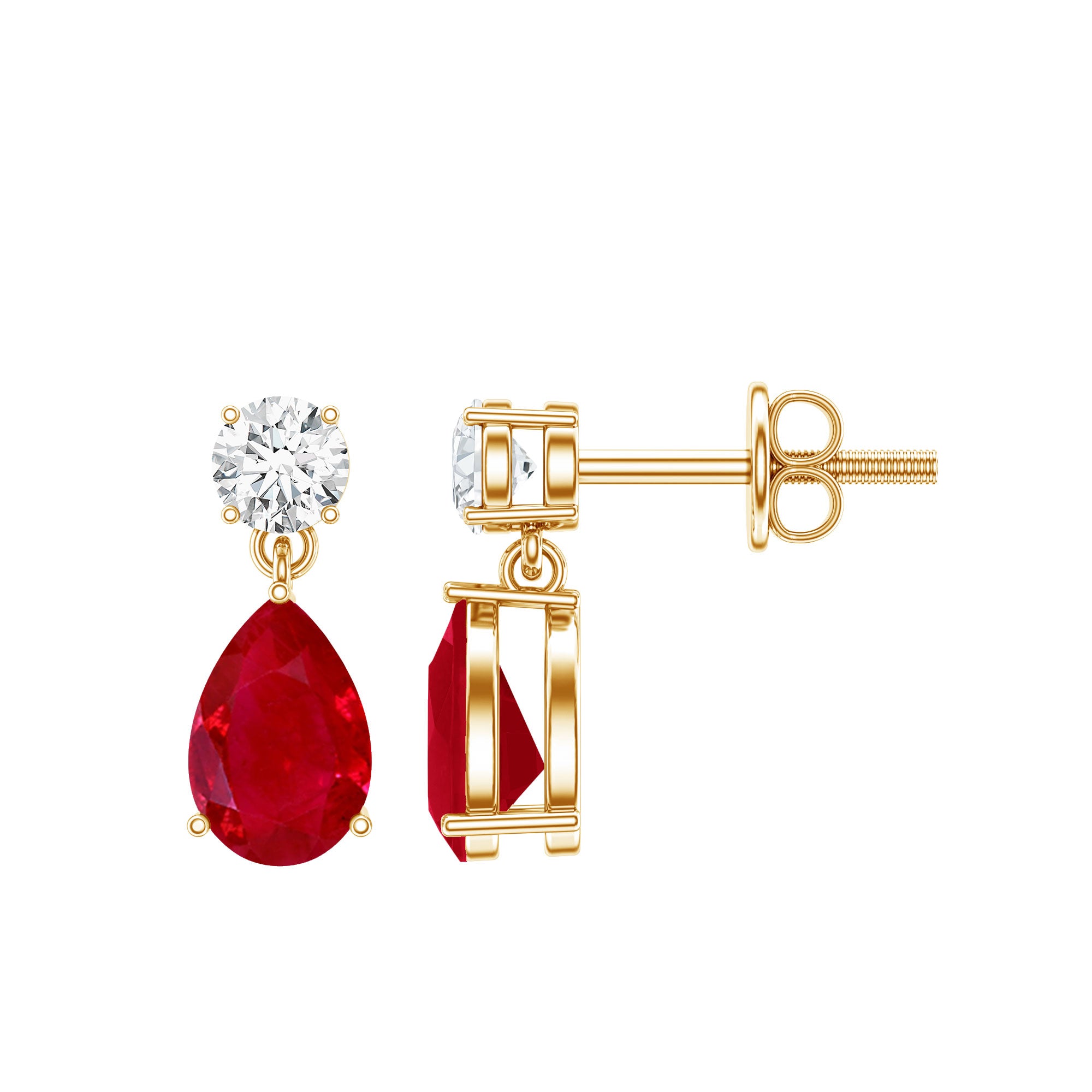 Natural Ruby Teardrop Drop Earrings with Lab Grown Diamond AAA - Rosec Jewels