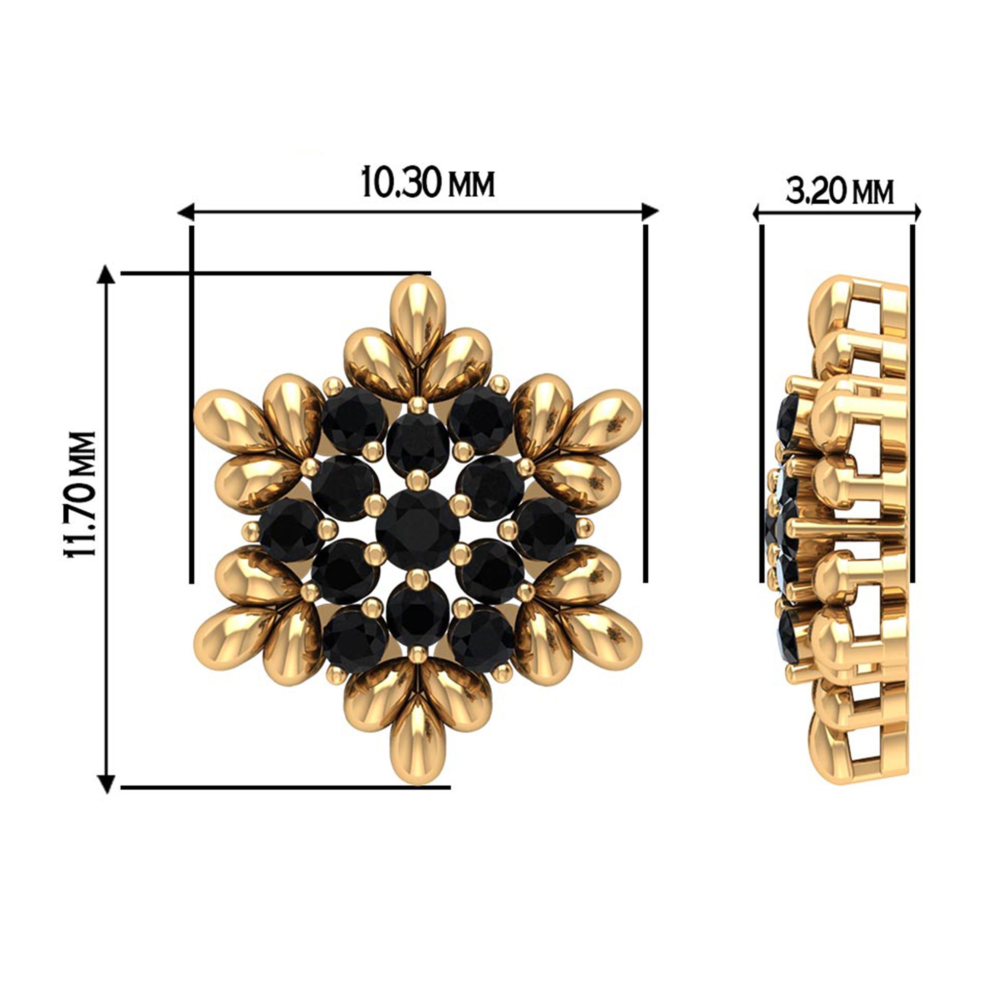 Certified Black Onyx Snowflake Stud Earrings for Women AAA - Rosec Jewels