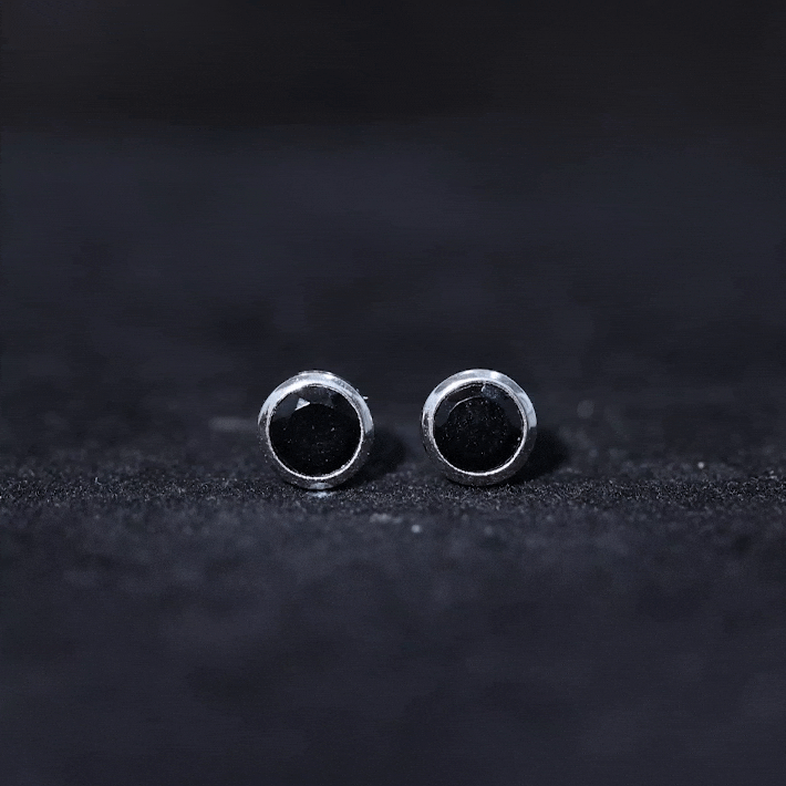 Black Onyx Solitaire Stud Earrings in Bezel Setting AAA - Rosec Jewels