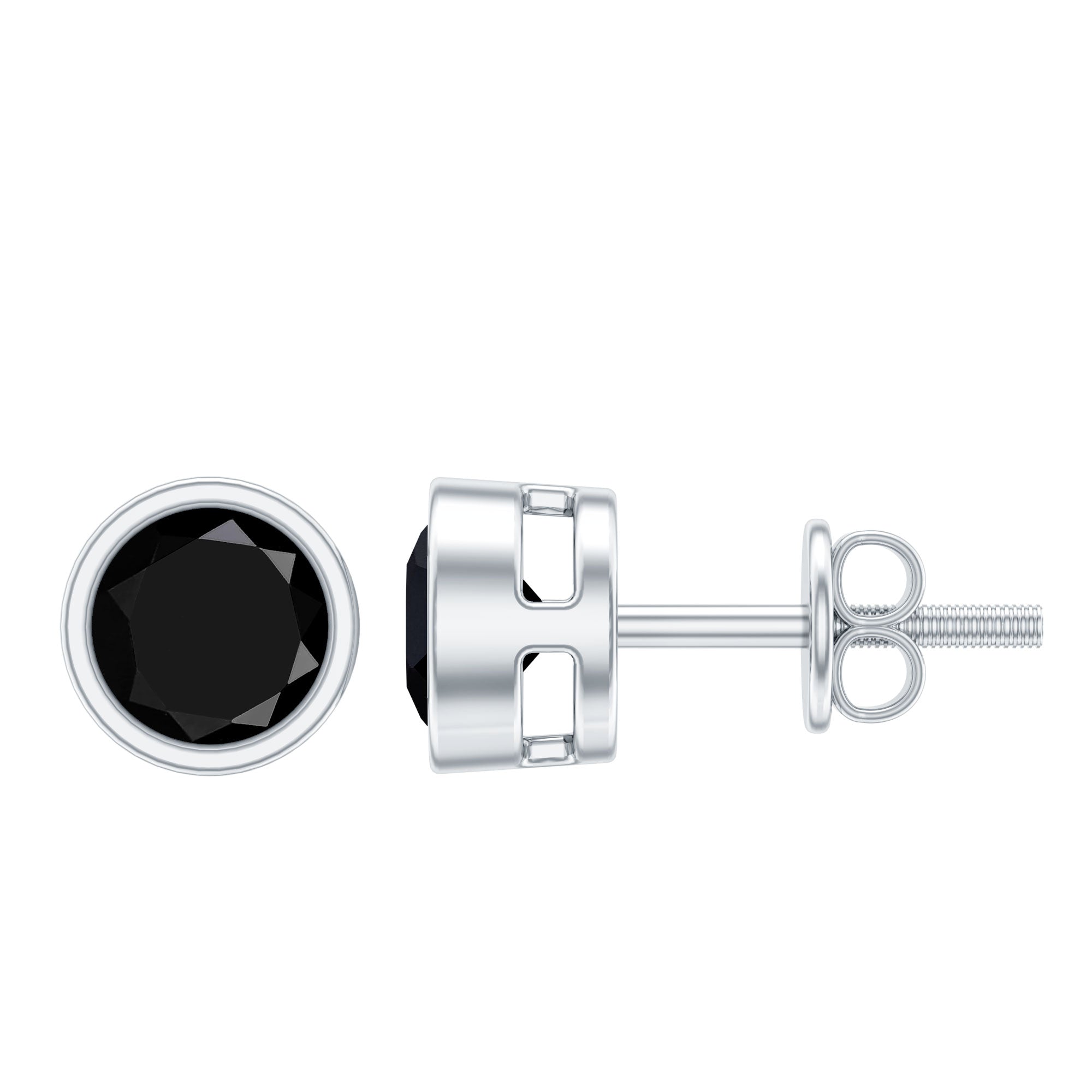 Black Onyx Solitaire Stud Earrings in Bezel Setting AAA - Rosec Jewels