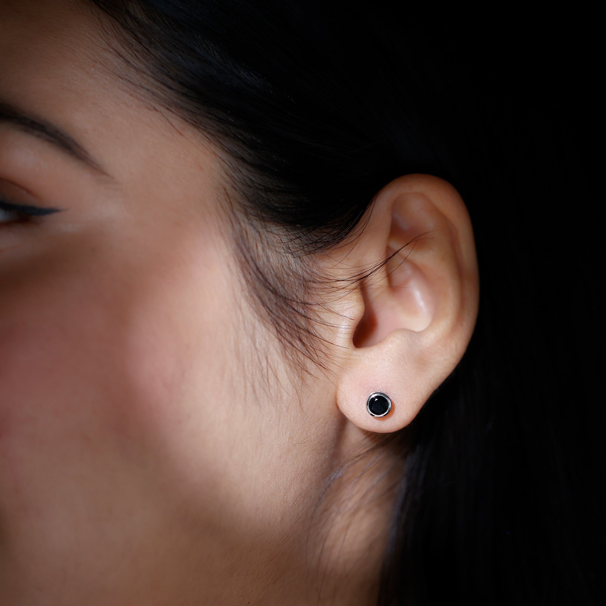 Black Onyx Solitaire Stud Earrings in Bezel Setting AAA - Rosec Jewels