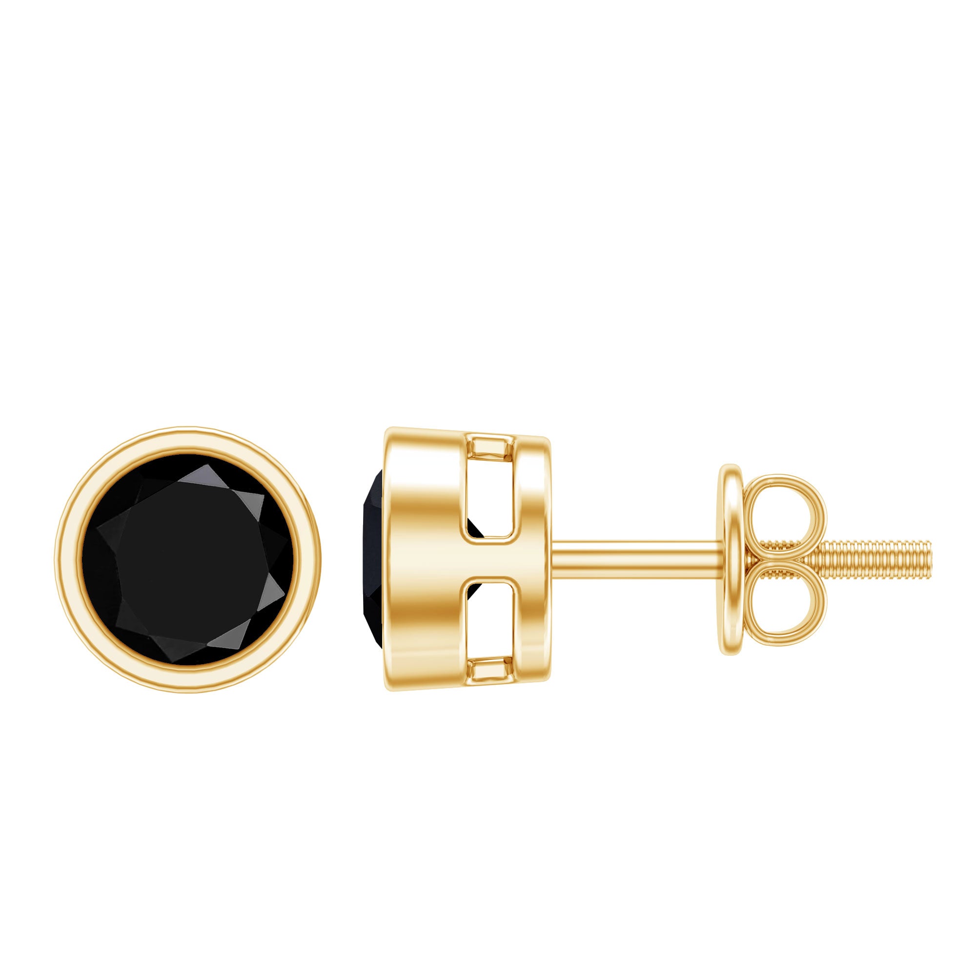 Black Onyx Solitaire Stud Earrings in Bezel Setting AAA - Rosec Jewels