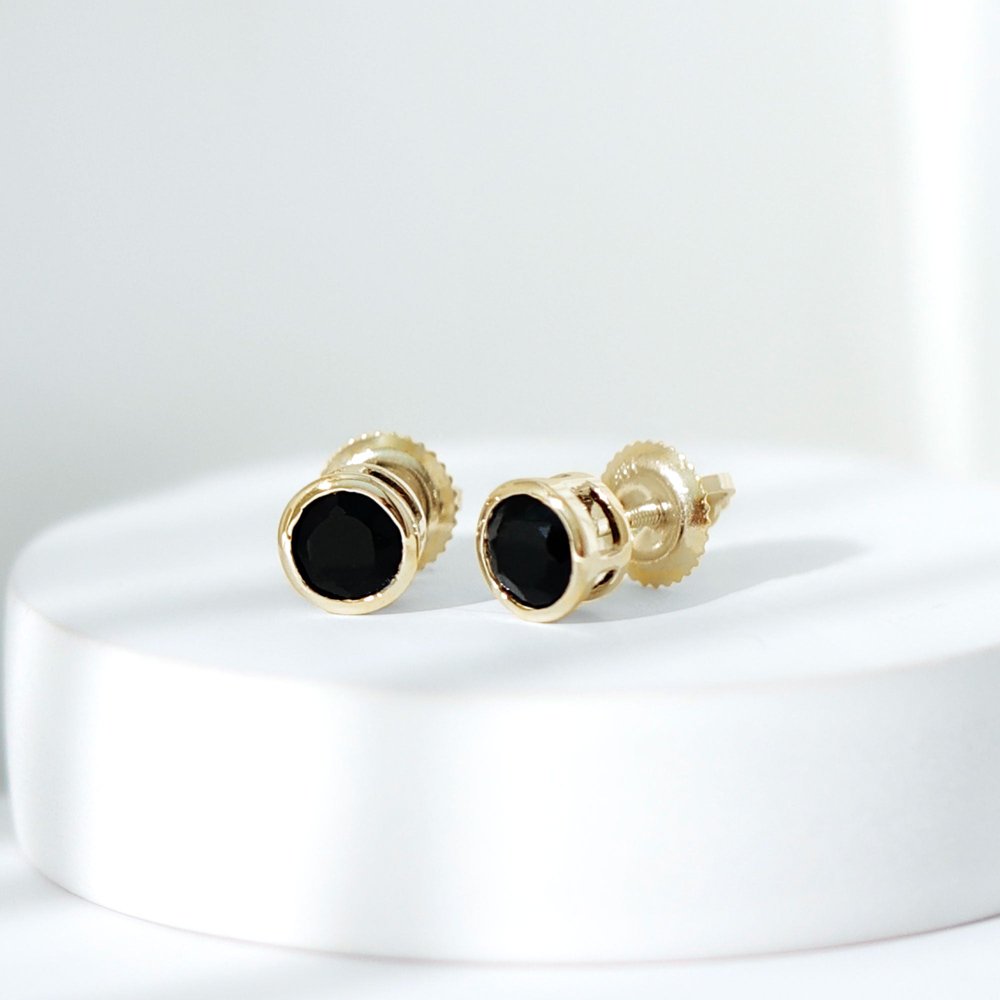 Black Onyx Solitaire Stud Earrings in Bezel Setting AAA - Rosec Jewels