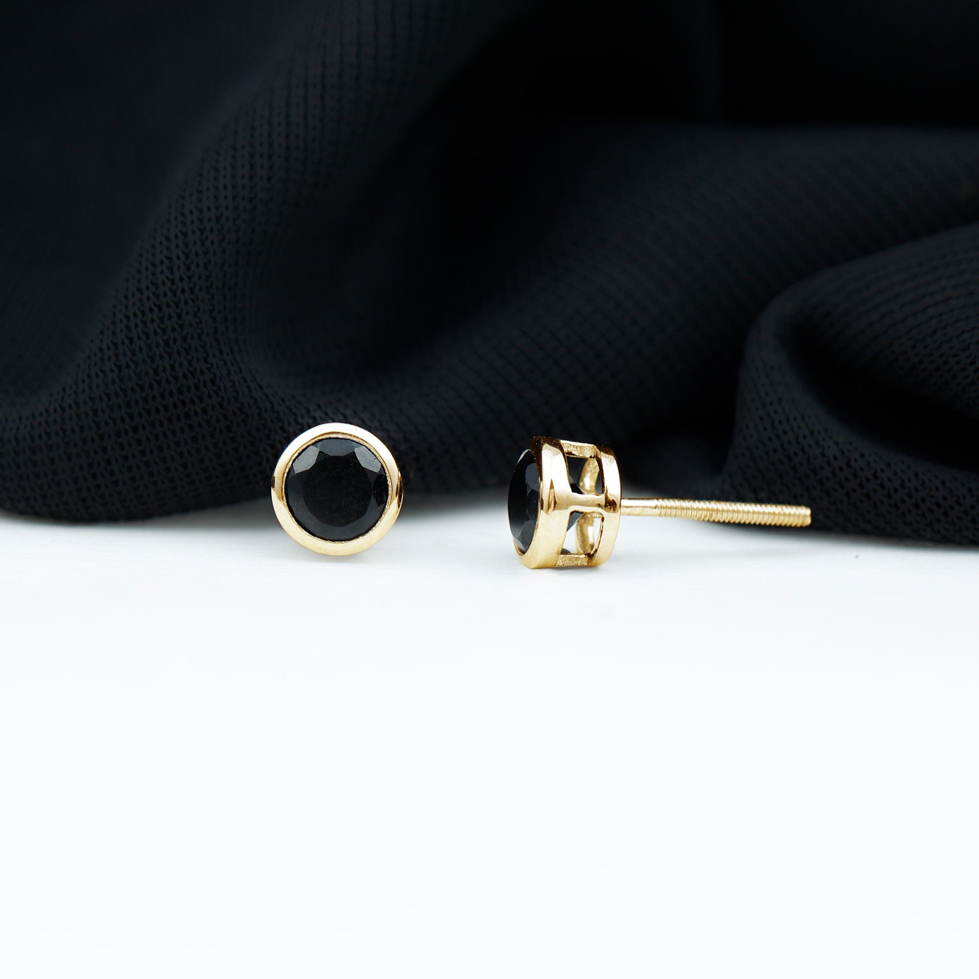 Black Onyx Solitaire Stud Earrings in Bezel Setting AAA - Rosec Jewels