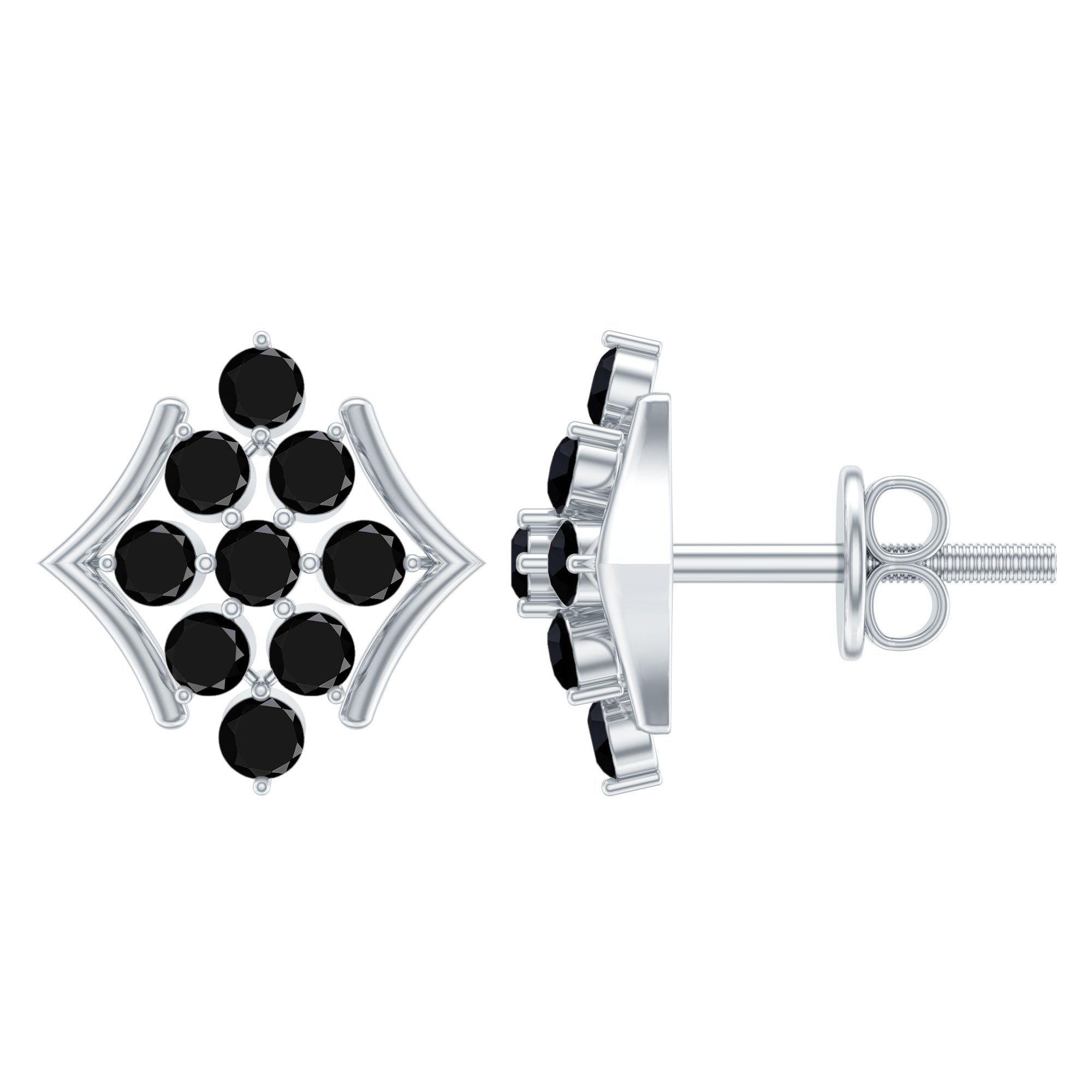 1/2 CT Black Onyx Cluster Stud Earrings AAA - Rosec Jewels