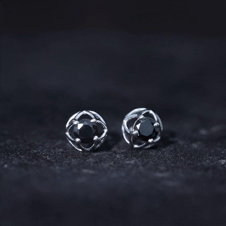 5MM Solitaire Black Onyx Floral Stud Earrings AAA - Rosec Jewels