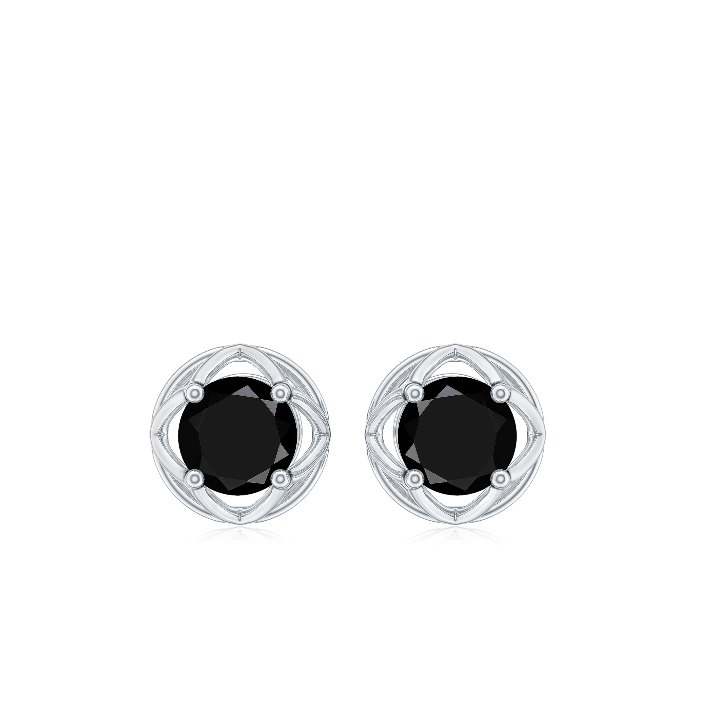 5MM Solitaire Black Onyx Floral Stud Earrings AAA - Rosec Jewels