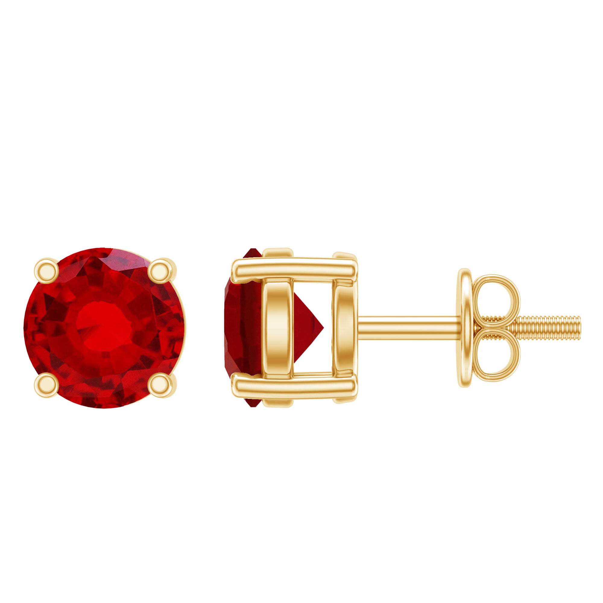Round Shape Lab Grown Ruby Solitaire Stud Earrings AAAA - Rosec Jewels