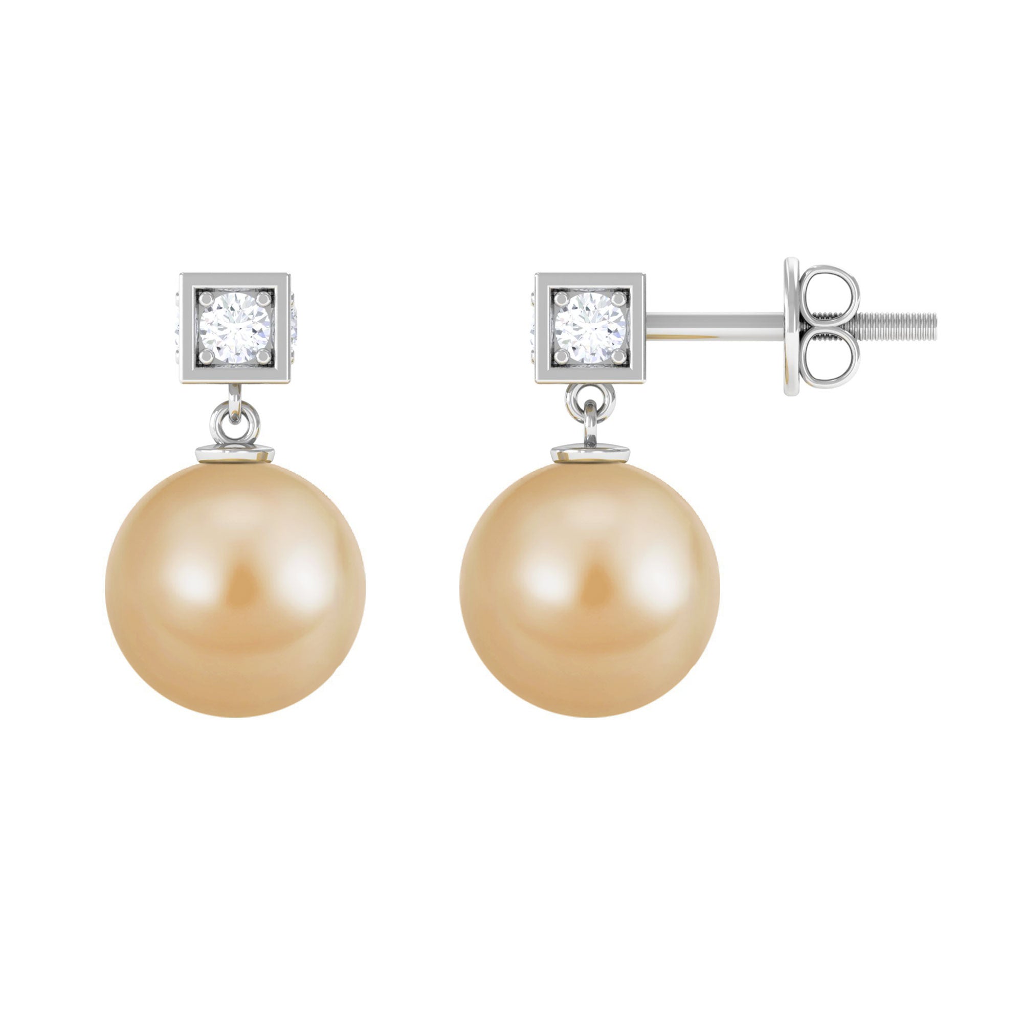 Natural South Sea Pearl Drop Earrings with Diamond