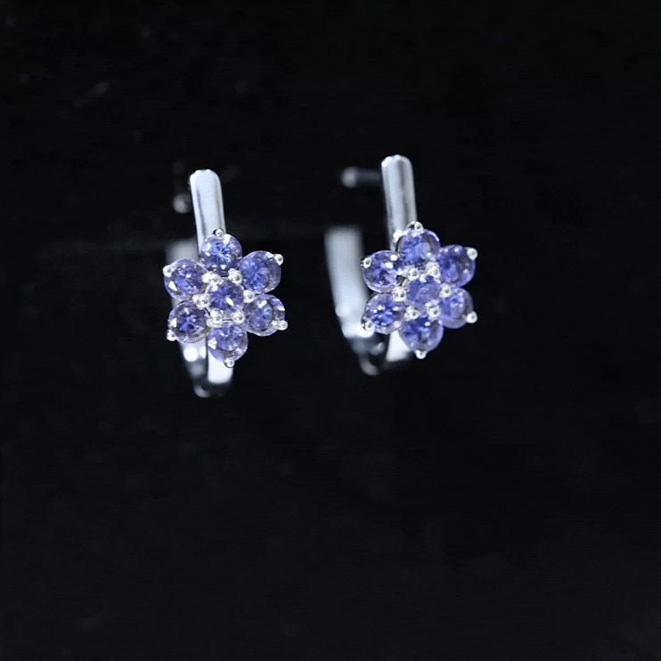 Round Shape Tanzanite Flower Hoop Earrings AAA - Rosec Jewels