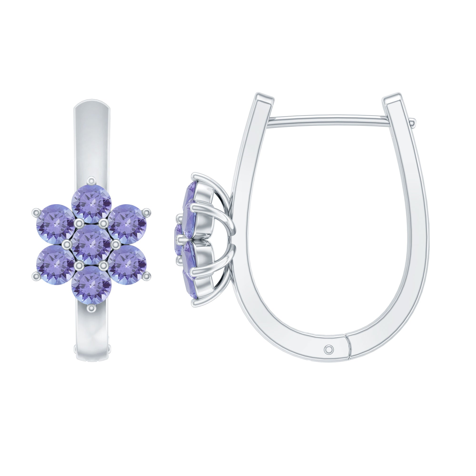 Round Shape Tanzanite Flower Hoop Earrings AAA - Rosec Jewels