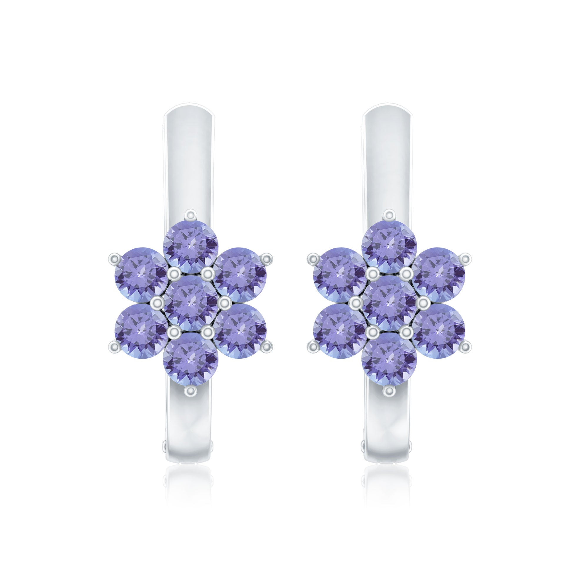 Round Shape Tanzanite Flower Hoop Earrings AAA - Rosec Jewels