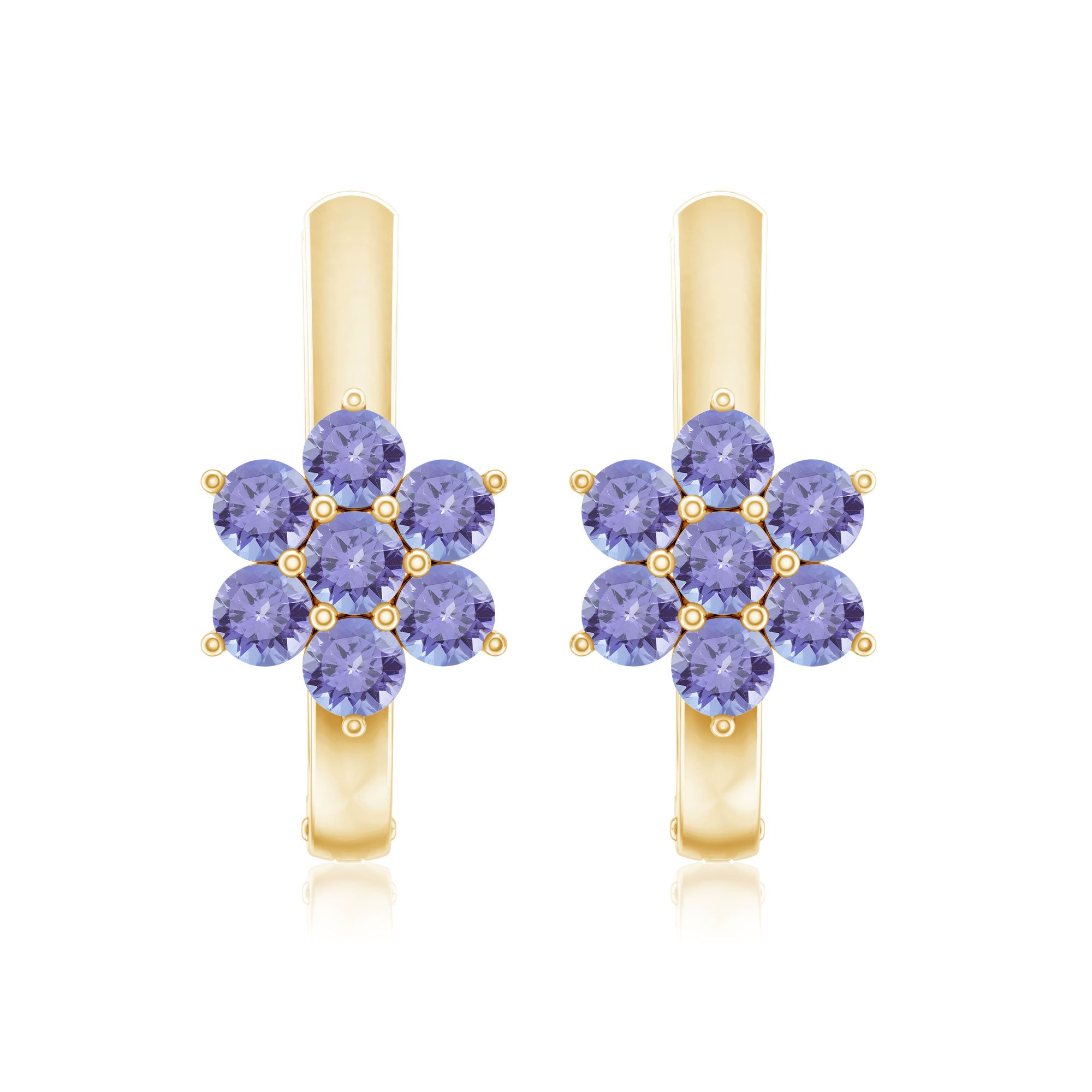 Round Shape Tanzanite Flower Hoop Earrings AAA - Rosec Jewels