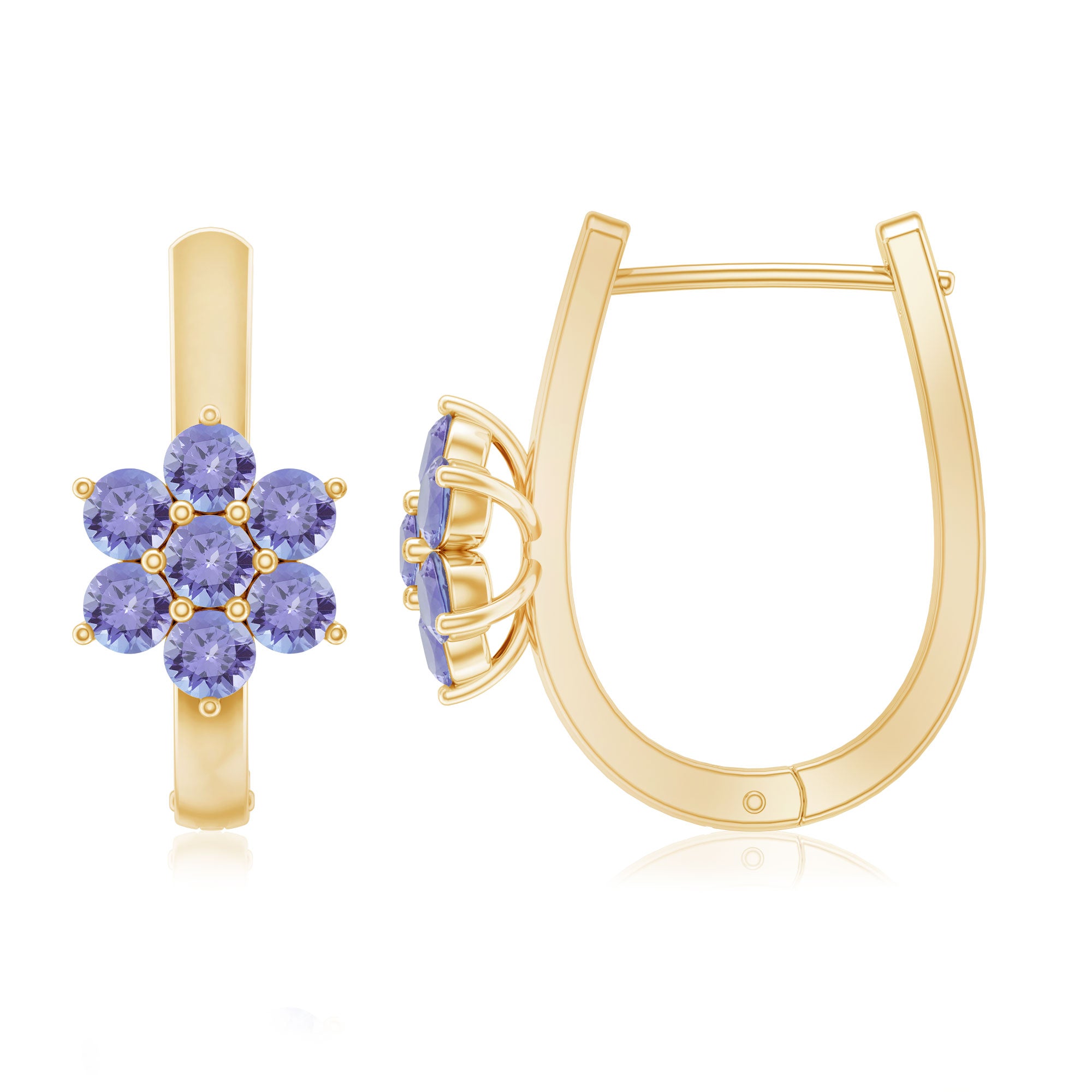 Round Shape Tanzanite Flower Hoop Earrings AAA - Rosec Jewels
