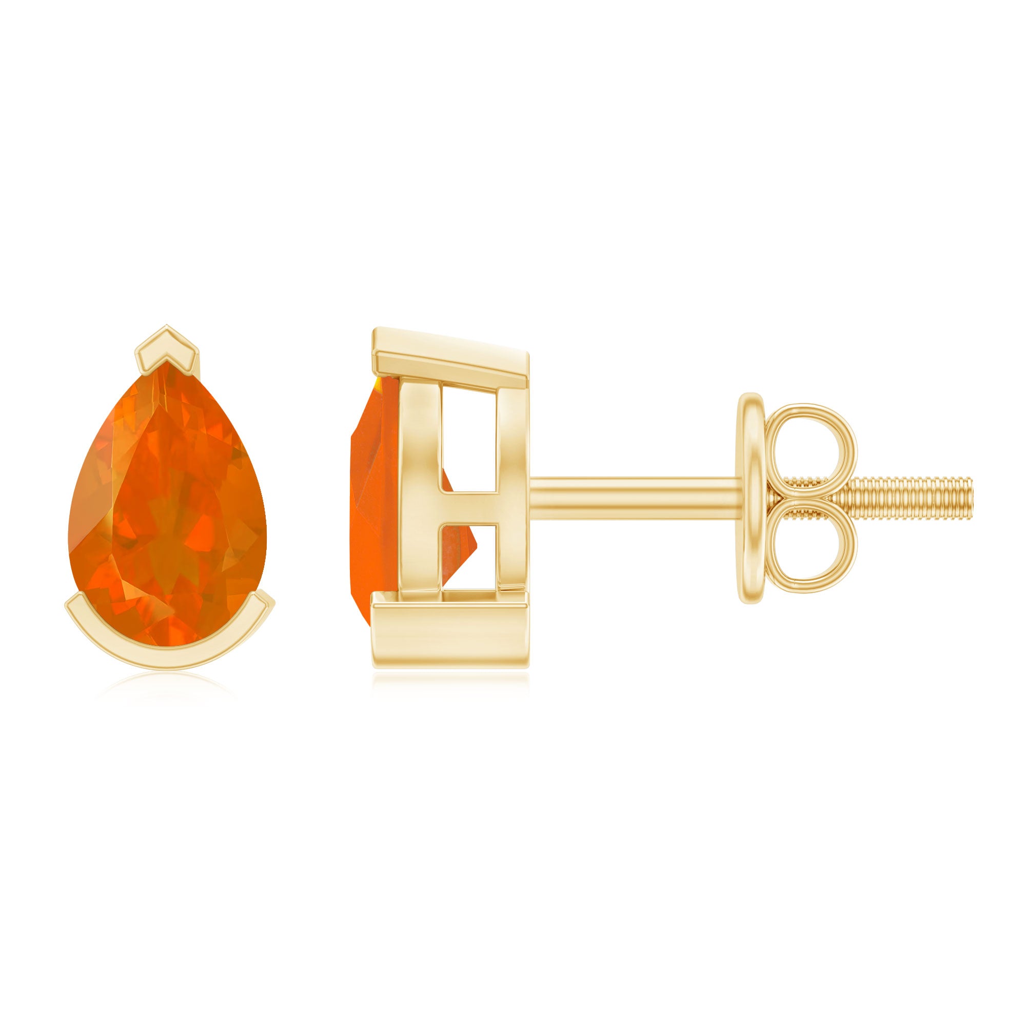 Natural 1 Carat Fire Opal Teardrop Stud Earrings AAA - Rosec Jewels