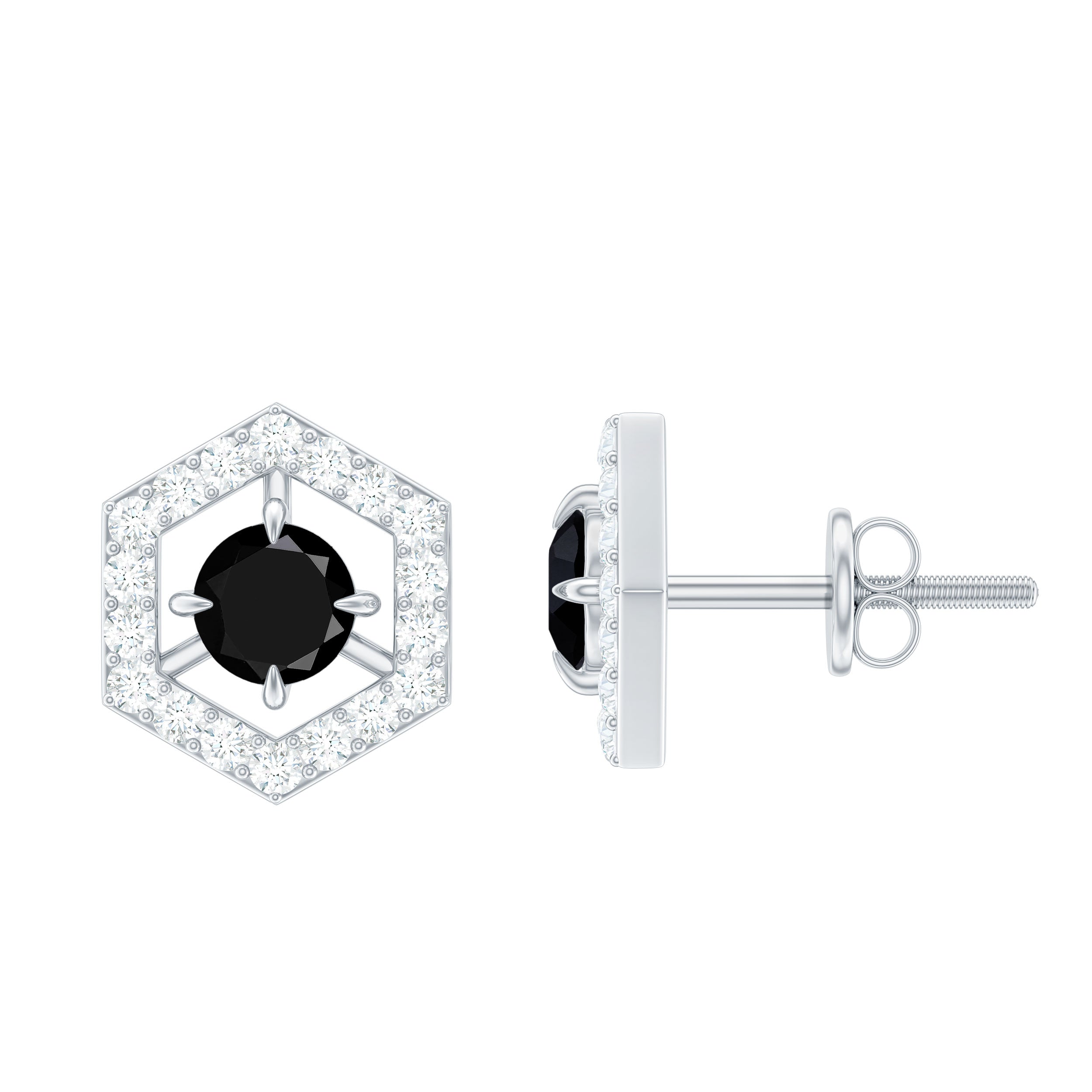 Lab Created Black Diamond and Diamond Geometric Stud Earrings AAAA ( Synthetic ) - Rosec Jewels