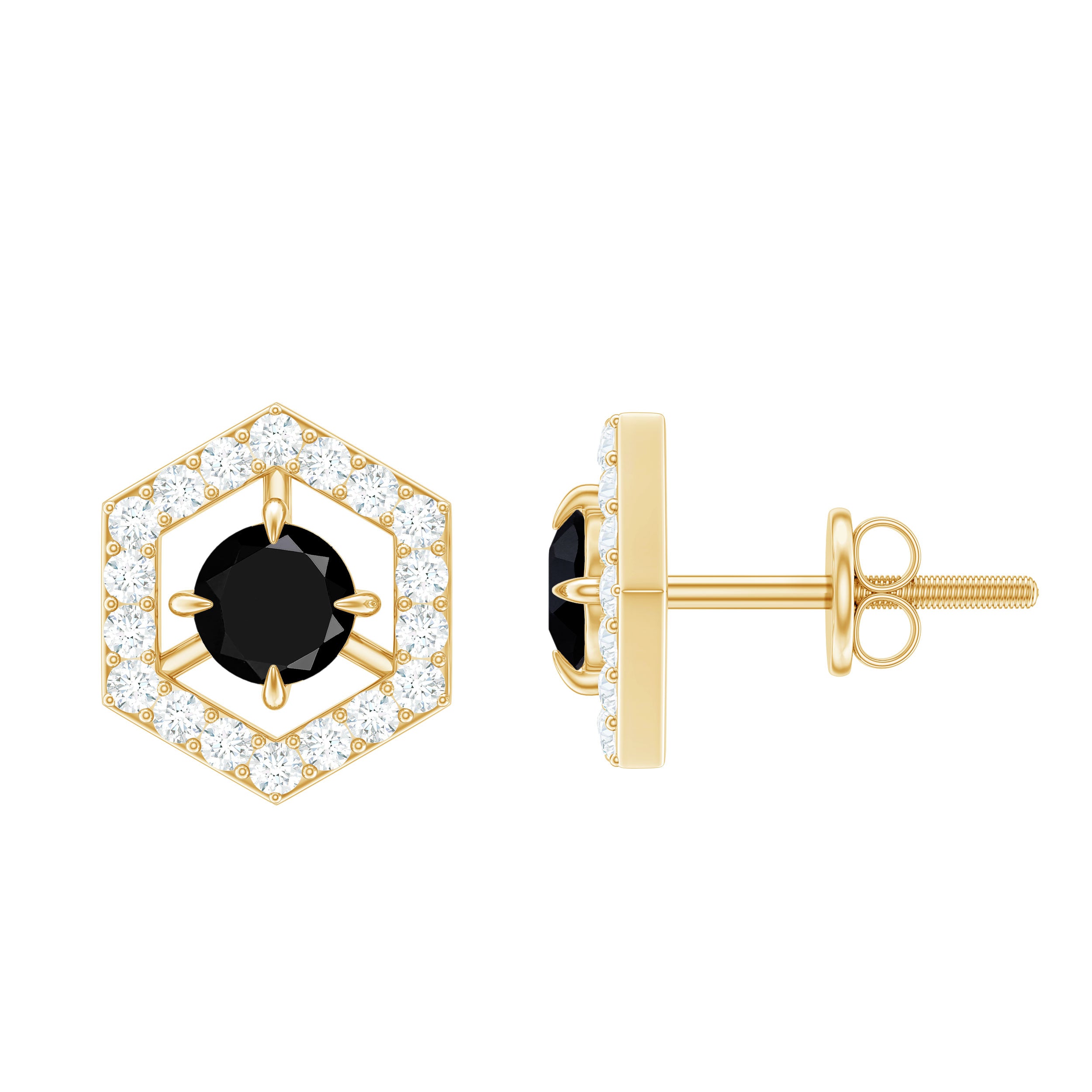 Lab Created Black Diamond and Diamond Geometric Stud Earrings AAAA ( Synthetic ) - Rosec Jewels