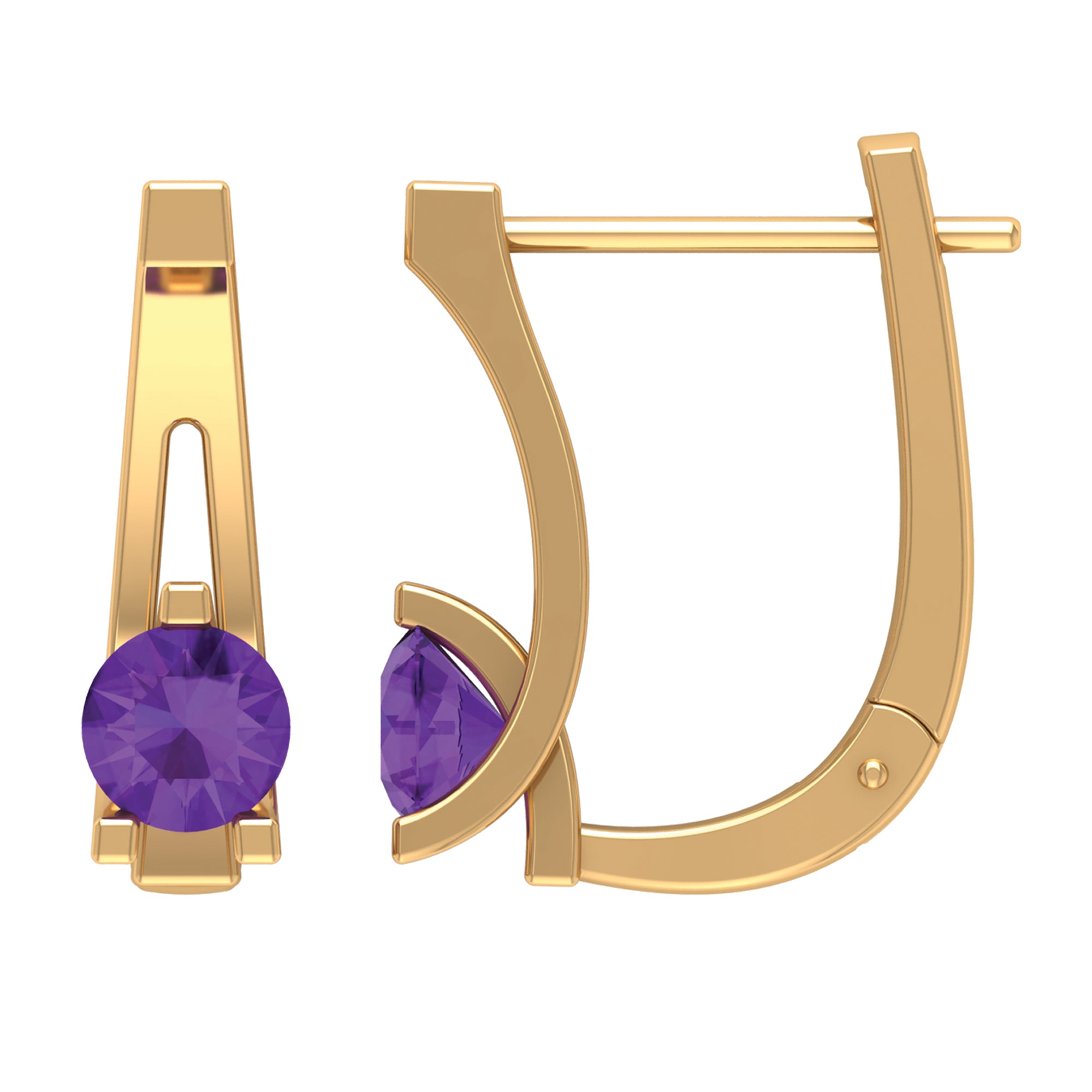 Solitaire Amethyst J Hoop Earrings for Women AAA - Rosec Jewels