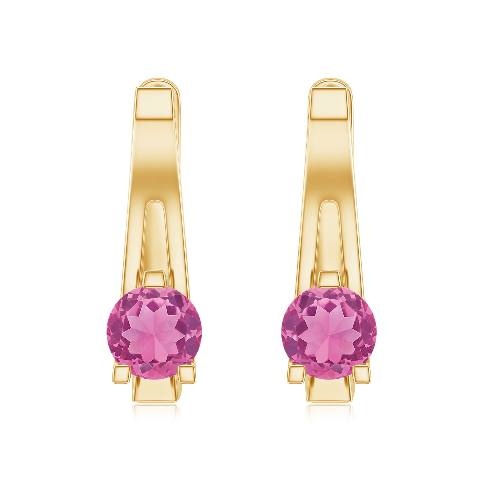 Natural Pink Tourmaline J Hoop Earrings AAA - Rosec Jewels