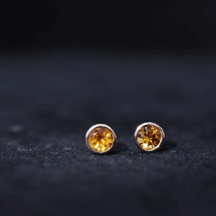 Solitaire 1 Carat Citrine Stud Earrings in Bezel Setting AAA - Rosec Jewels