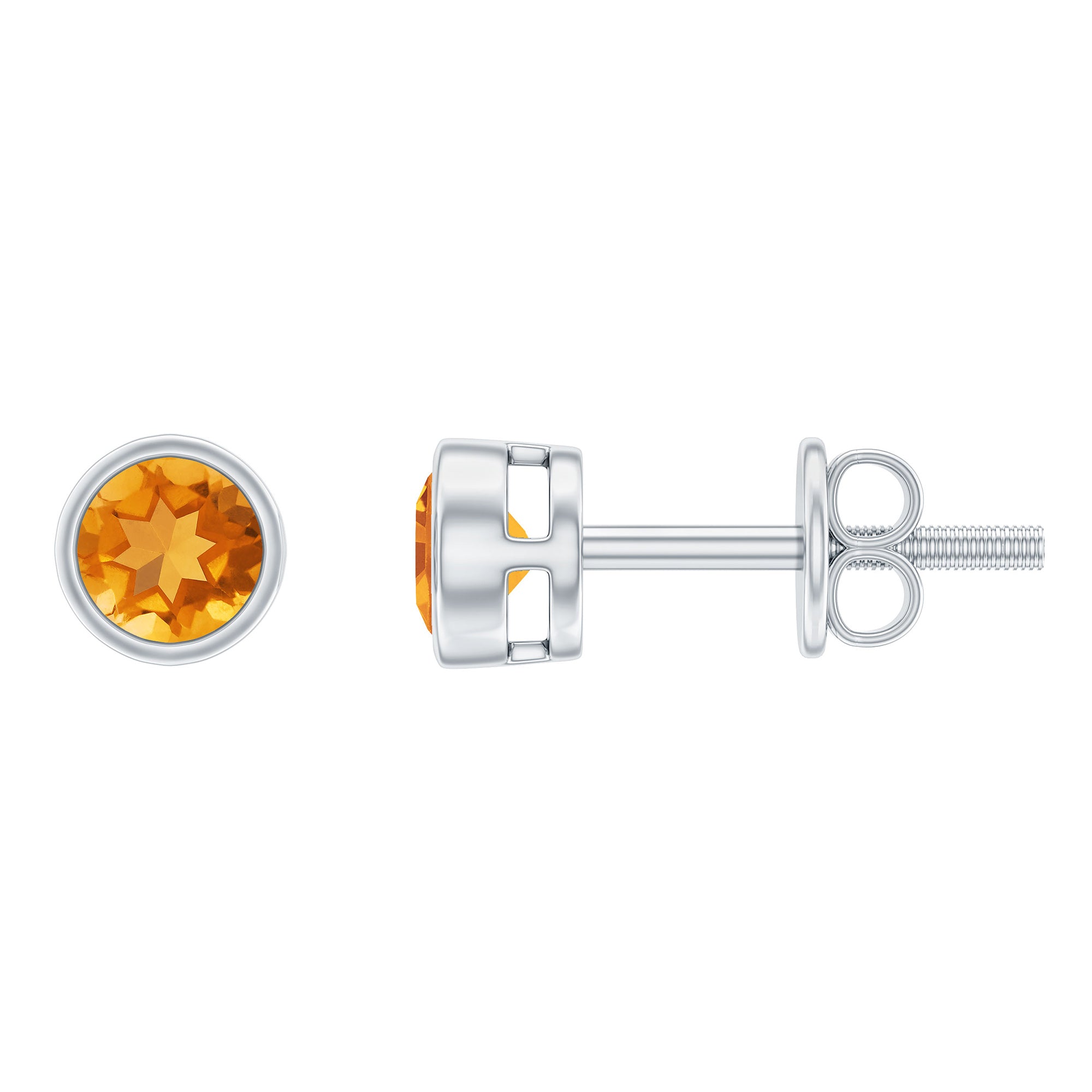 Solitaire 1 Carat Citrine Stud Earrings in Bezel Setting AAA - Rosec Jewels