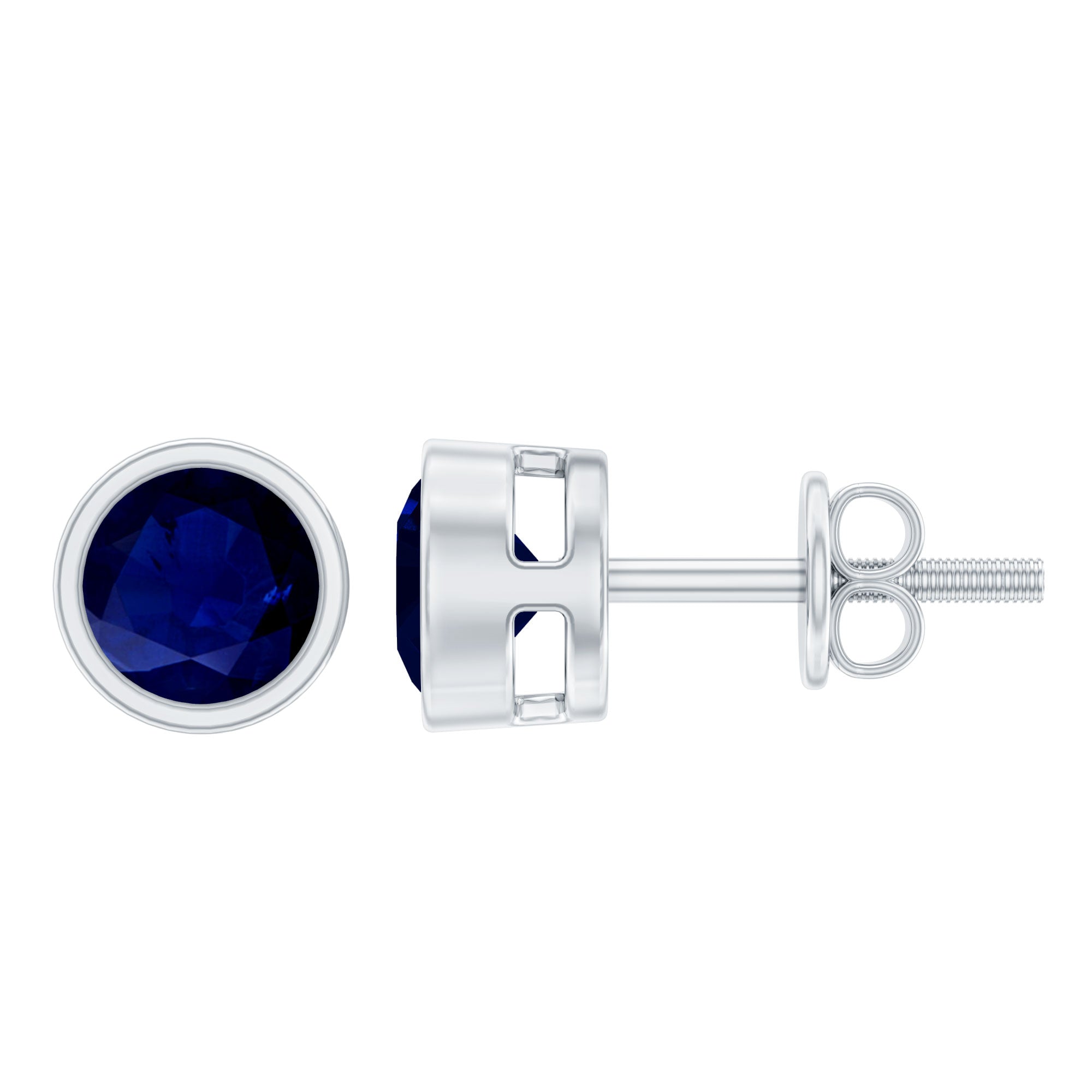 1.9 Carat Bezel Set Blue Sapphire Solitaire Stud Earrings AAA - Rosec Jewels