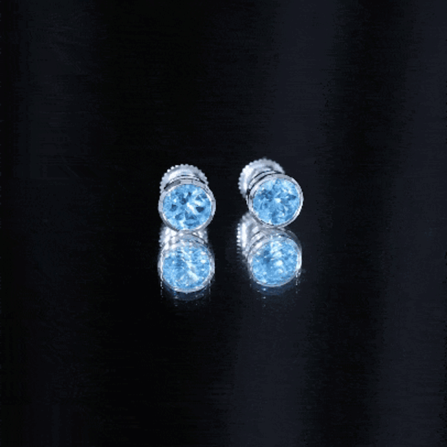 Natural 1.6 Carat Aquamarine Stud Earrings in Bezel Setting AAA - Rosec Jewels