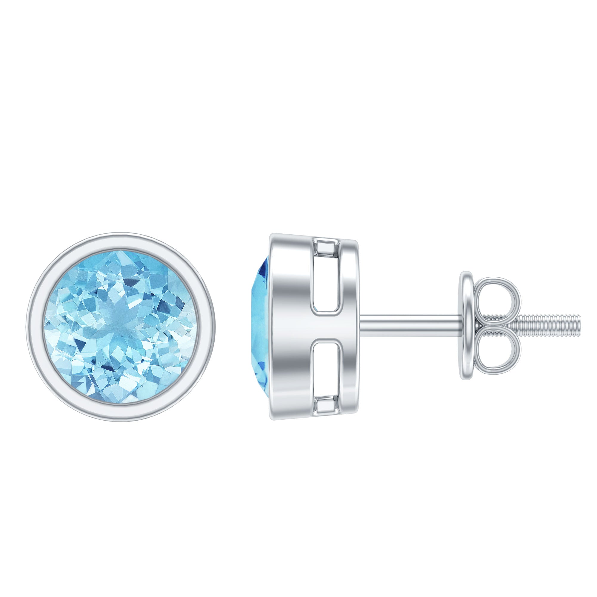 Natural 1.6 Carat Aquamarine Stud Earrings in Bezel Setting AAA - Rosec Jewels