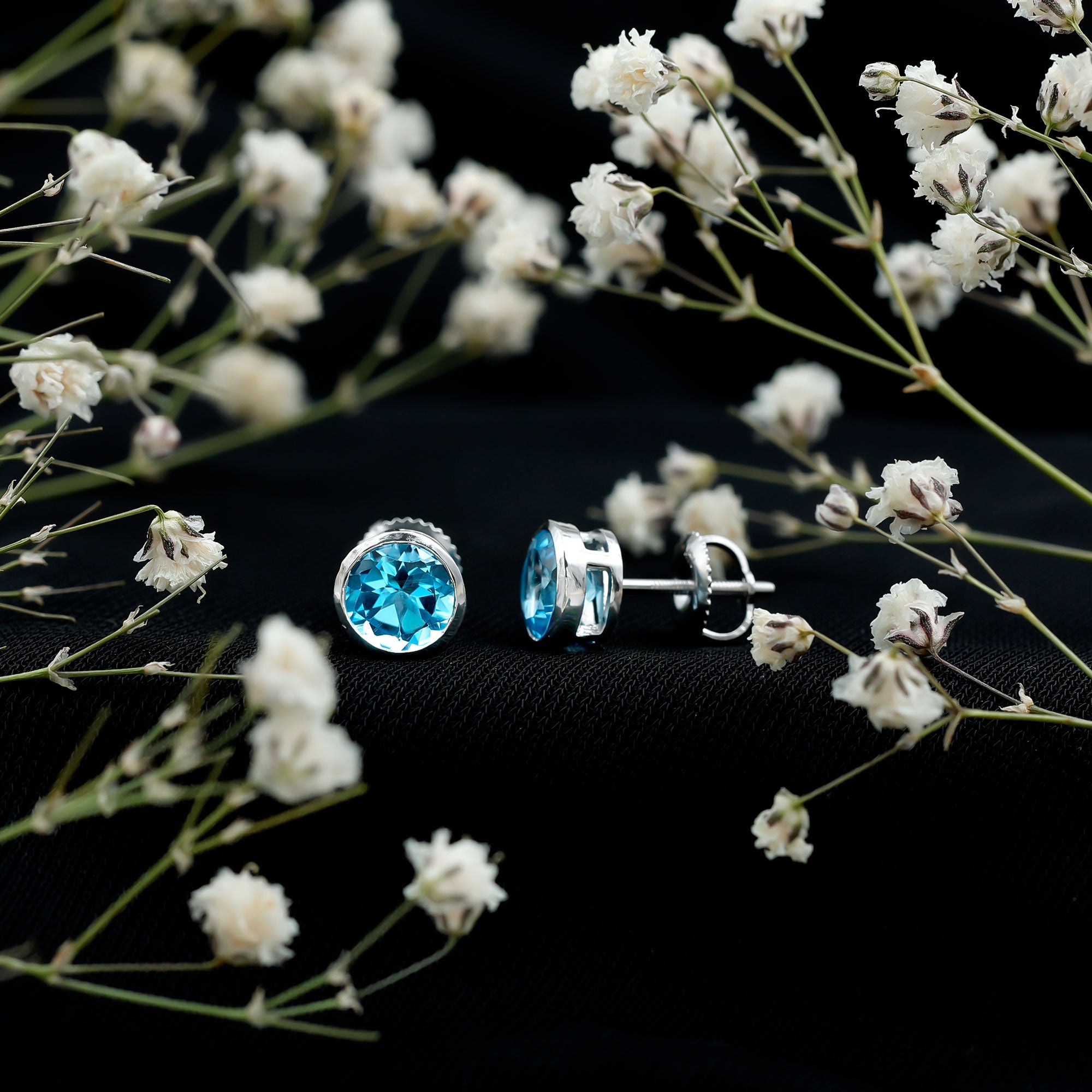 Natural 1.6 Carat Aquamarine Stud Earrings in Bezel Setting AAA - Rosec Jewels