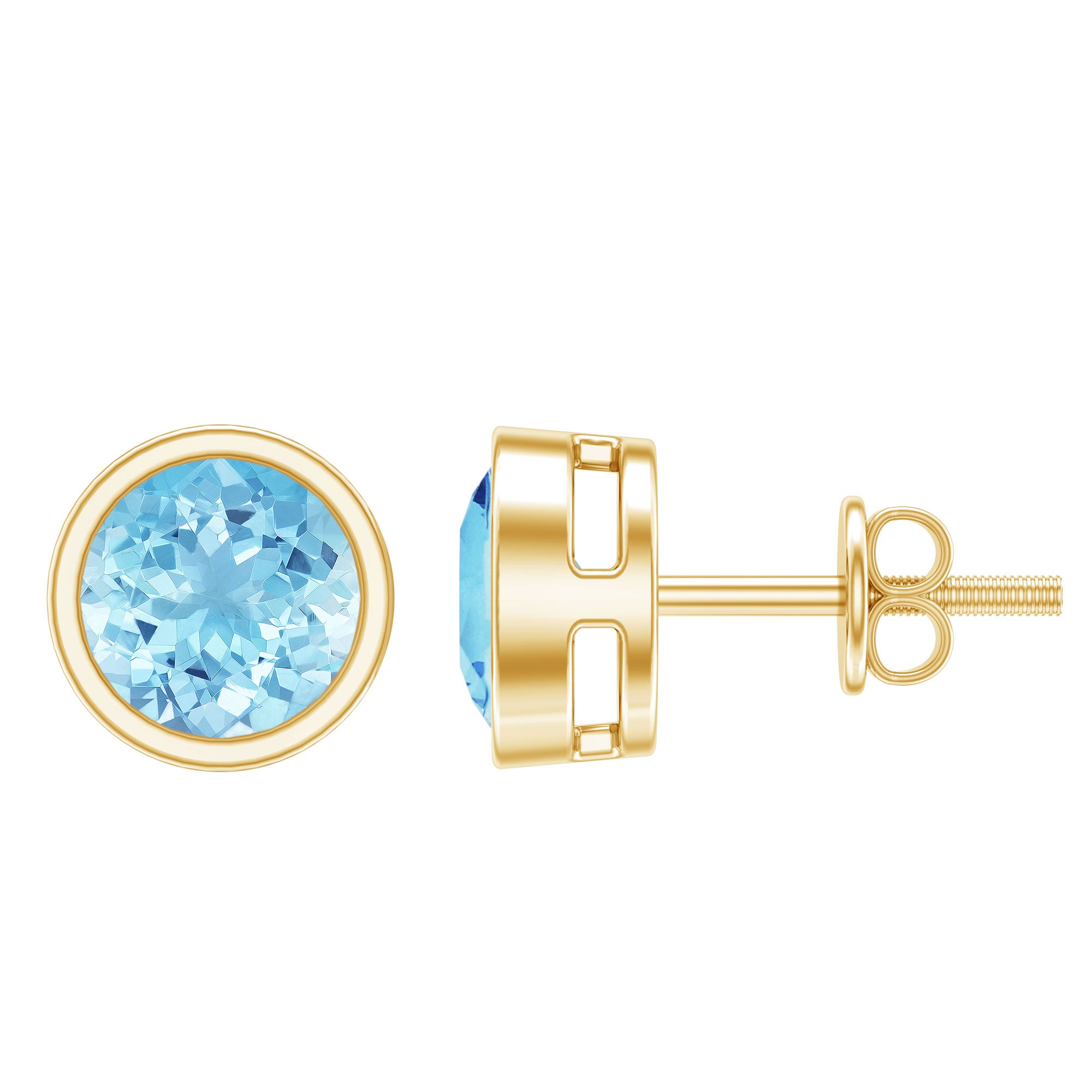 Natural 1.6 Carat Aquamarine Stud Earrings in Bezel Setting AAA - Rosec Jewels