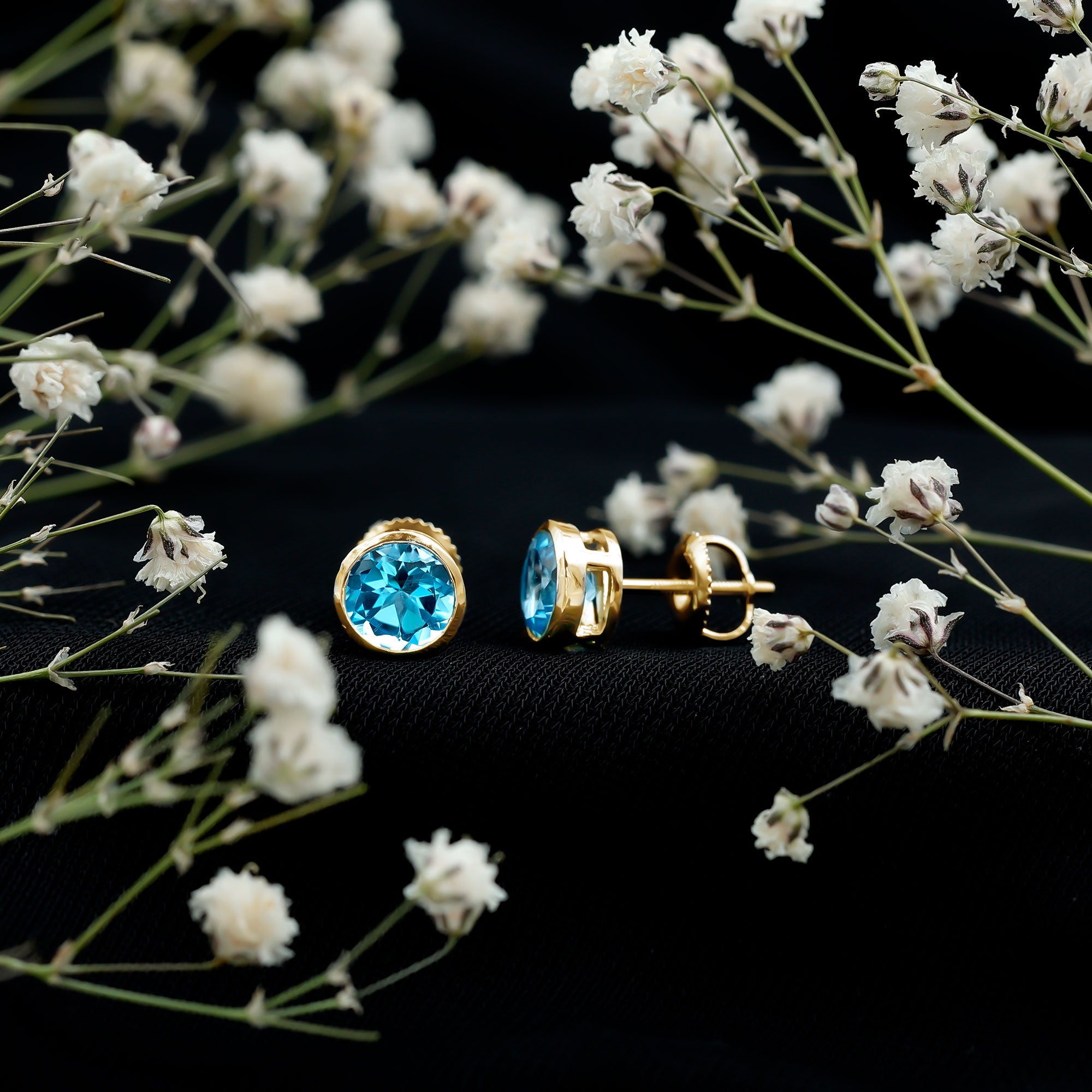 Natural 1.6 Carat Aquamarine Stud Earrings in Bezel Setting AAA - Rosec Jewels