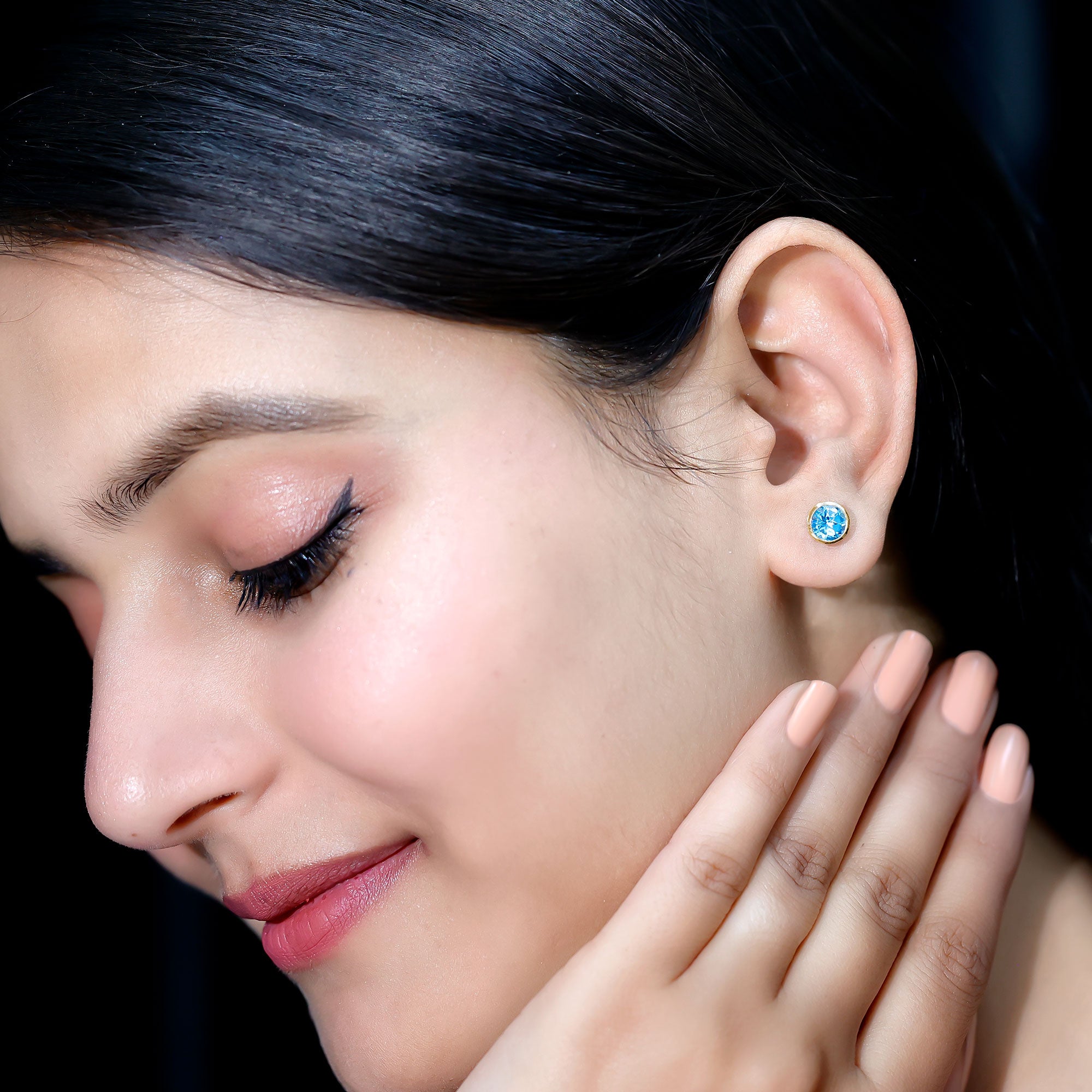 Natural 1.6 Carat Aquamarine Stud Earrings in Bezel Setting AAA - Rosec Jewels