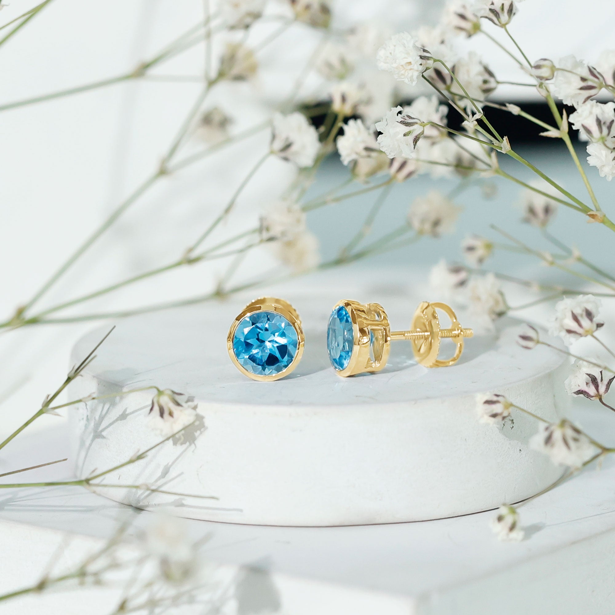 Natural 1.6 Carat Aquamarine Stud Earrings in Bezel Setting AAA - Rosec Jewels