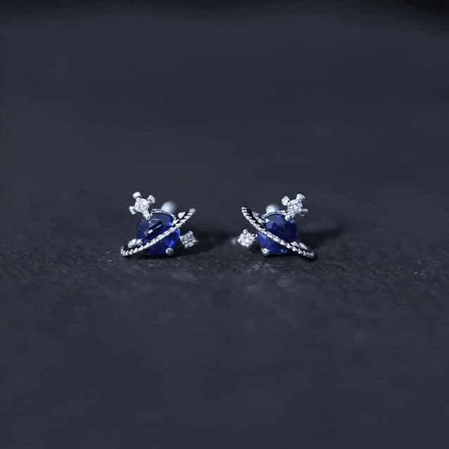 Natural 0.8 Carat Blue Sapphire and Diamond Contemporary Stud Earrings AAA - Rosec Jewels