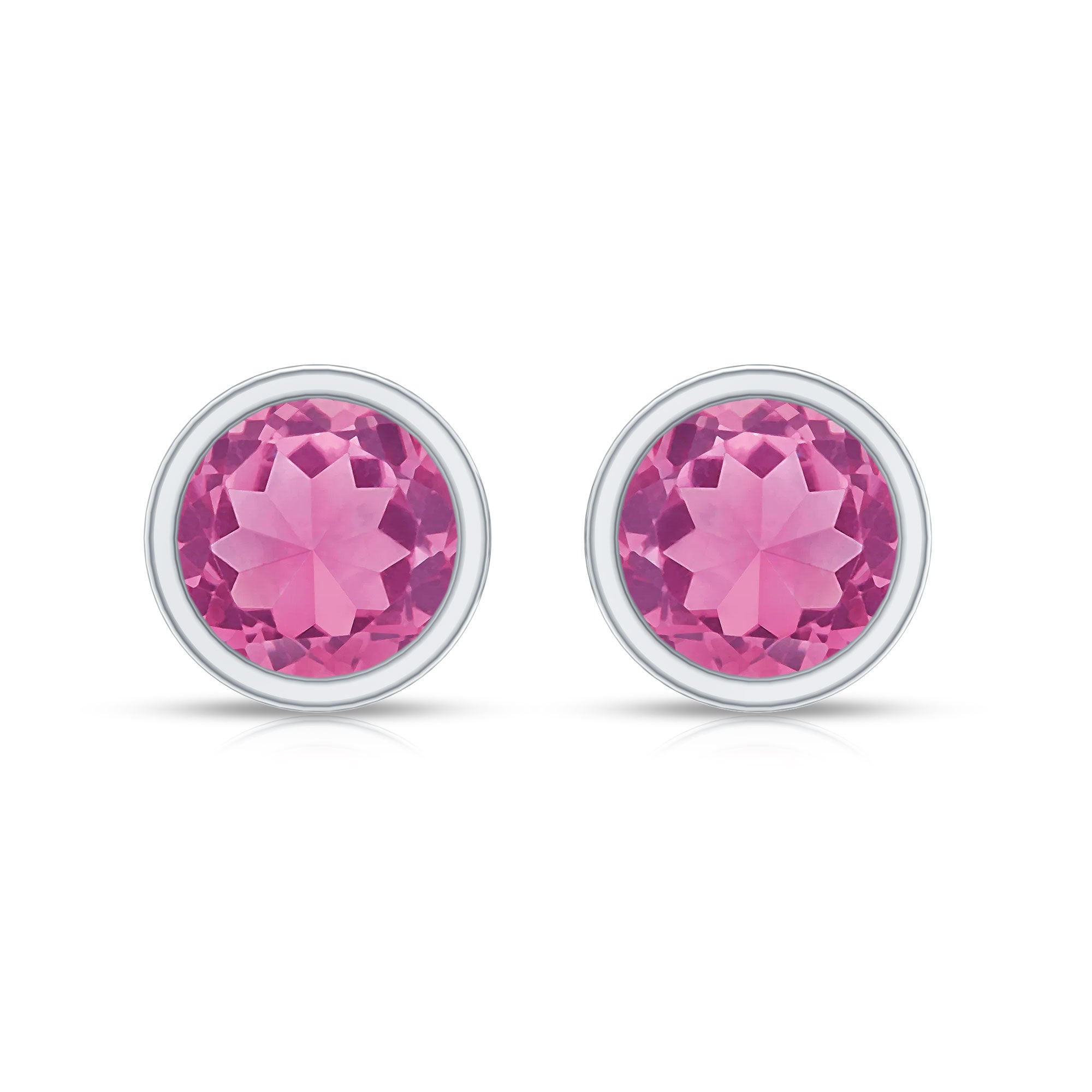 Round Pink Tourmaline Solitaire Stud Earrings AAA - Rosec Jewels