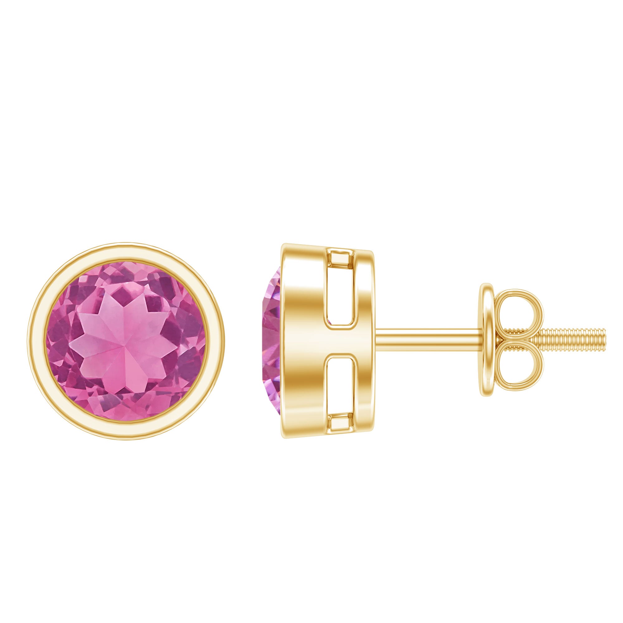 Round Pink Tourmaline Solitaire Stud Earrings AAA - Rosec Jewels