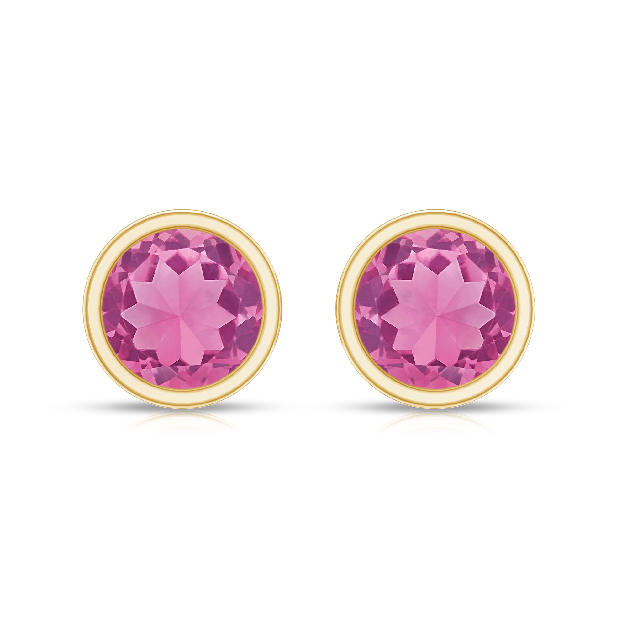 Round Pink Tourmaline Solitaire Stud Earrings AAA - Rosec Jewels