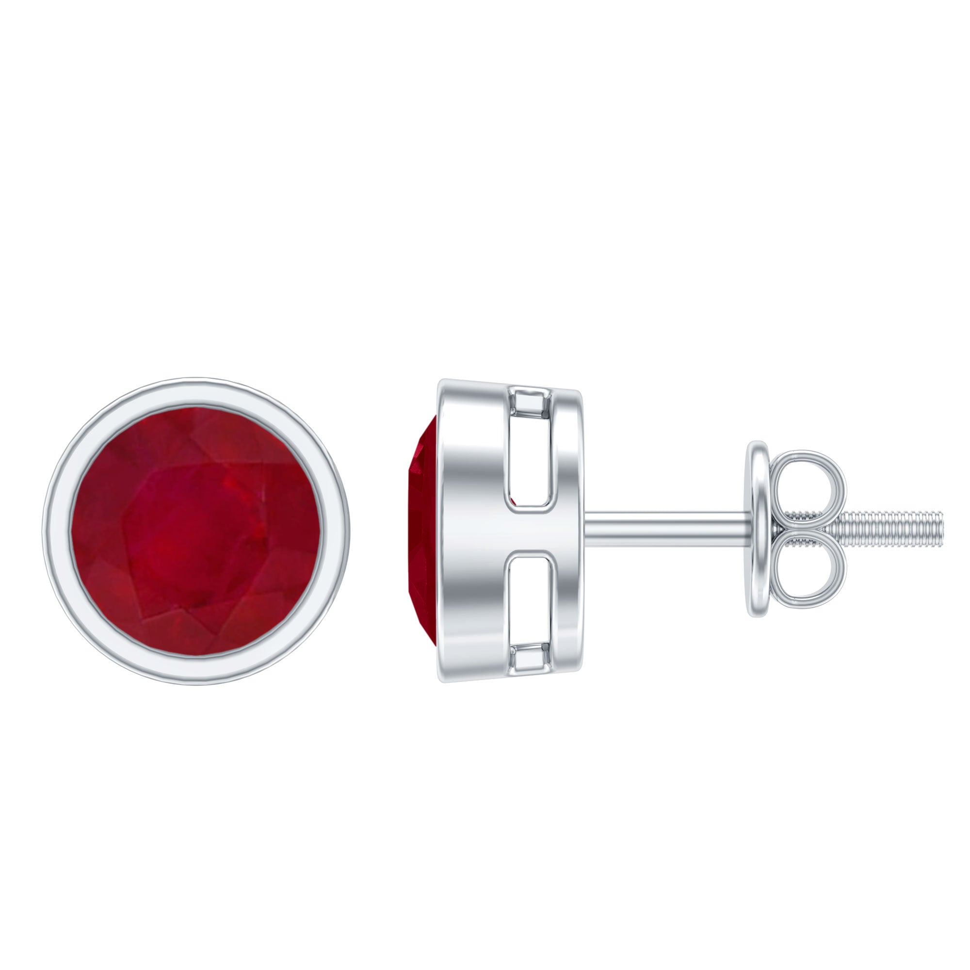 1.3 Carat Bezel Set Genuine Ruby Solitaire Stud Earrings AAA - Rosec Jewels